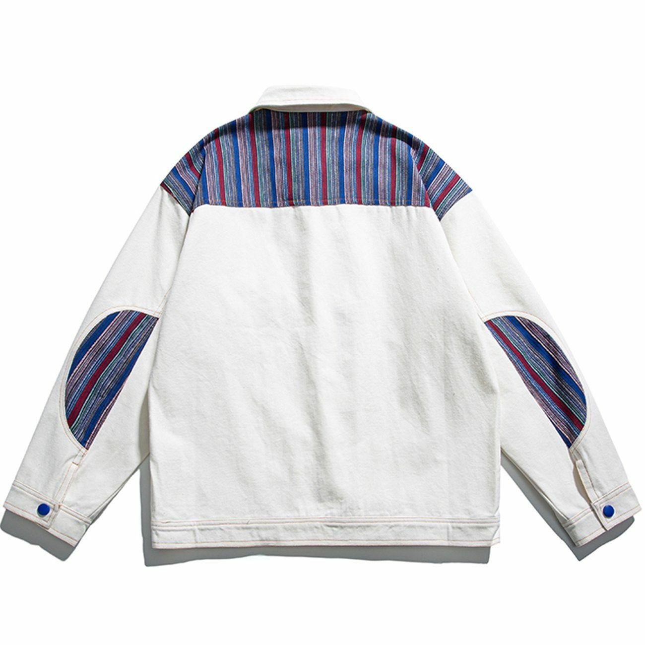 Y2K Color Block Jacket with Pockets - Retro 90s Grunge Embroidered Style for Summer Outfits