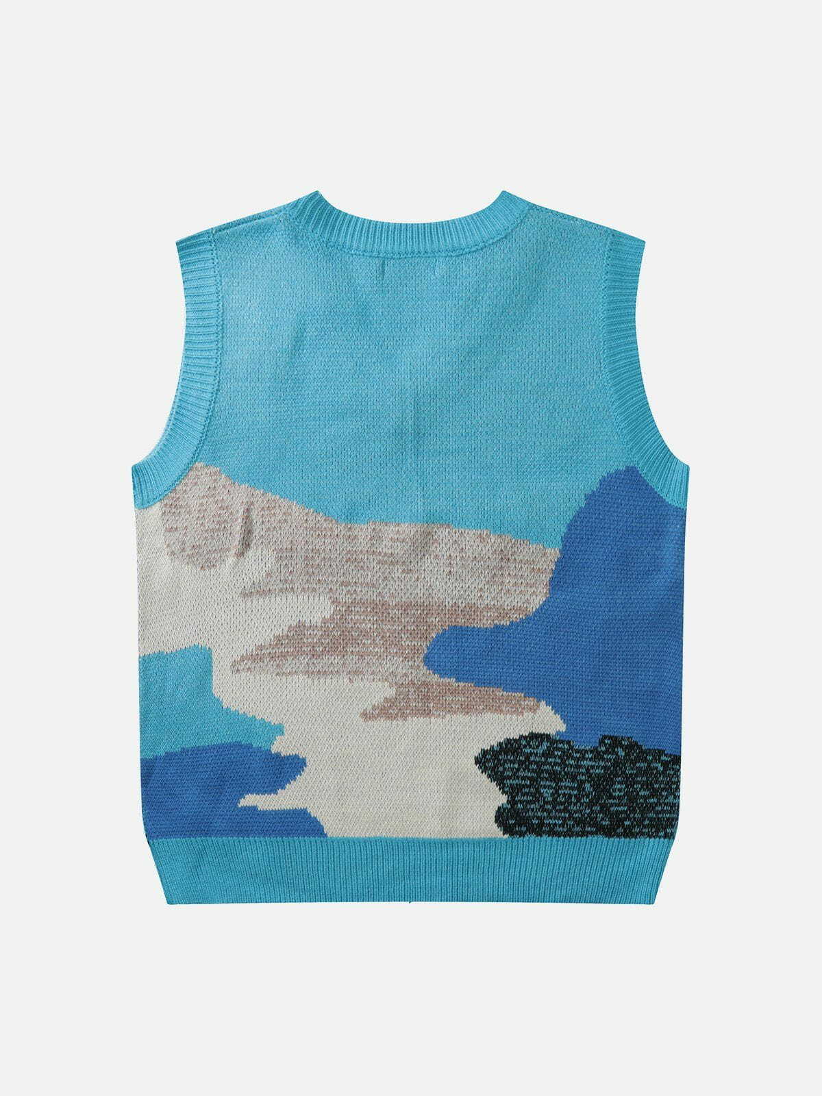 Y2K Color Block Jacquard Sweater Vest - Retro 90s Grunge Outfit for Summer Parties