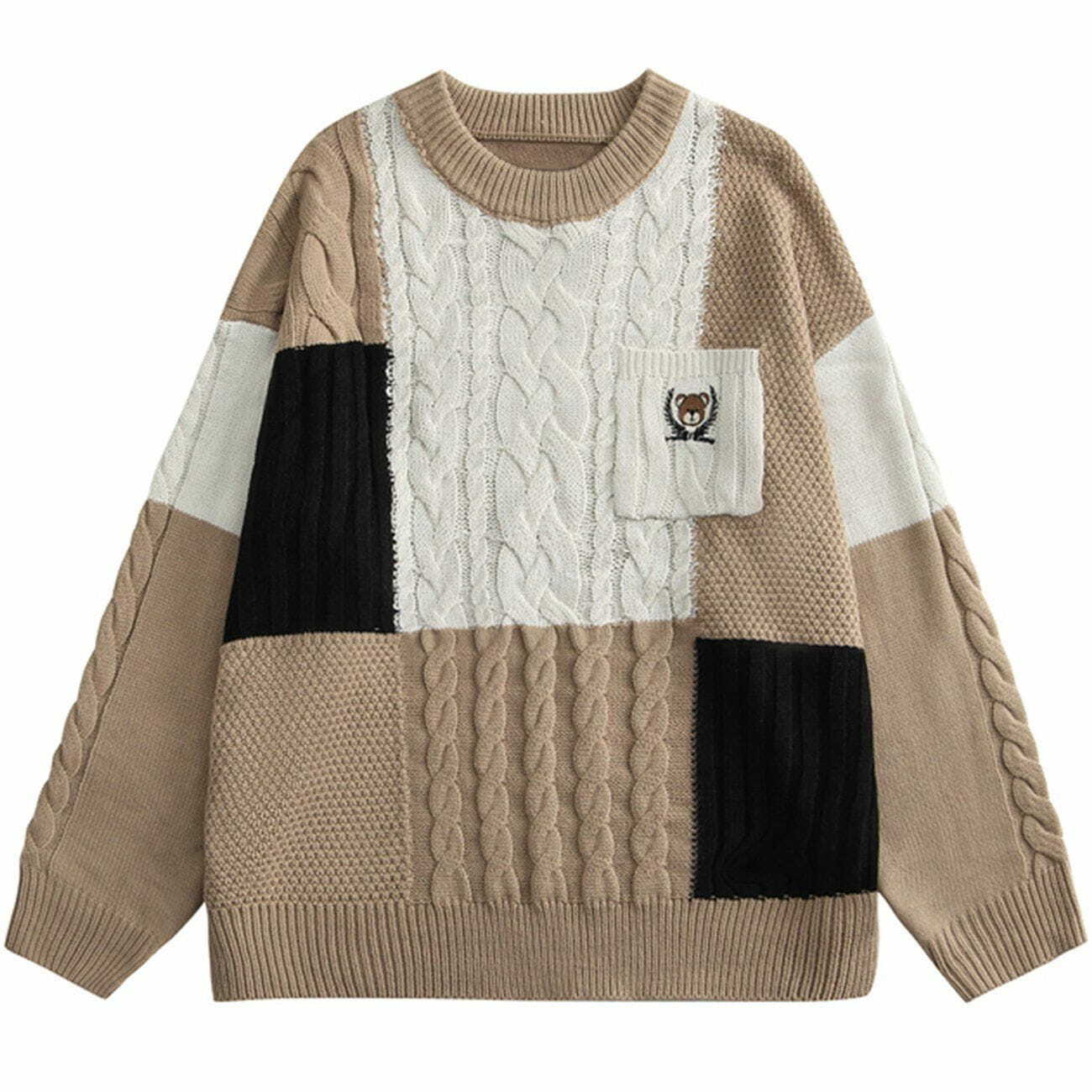 Y2K Color Block Pattern Sweater - Retro 90s Grunge Style for Summer Outfits & Parties