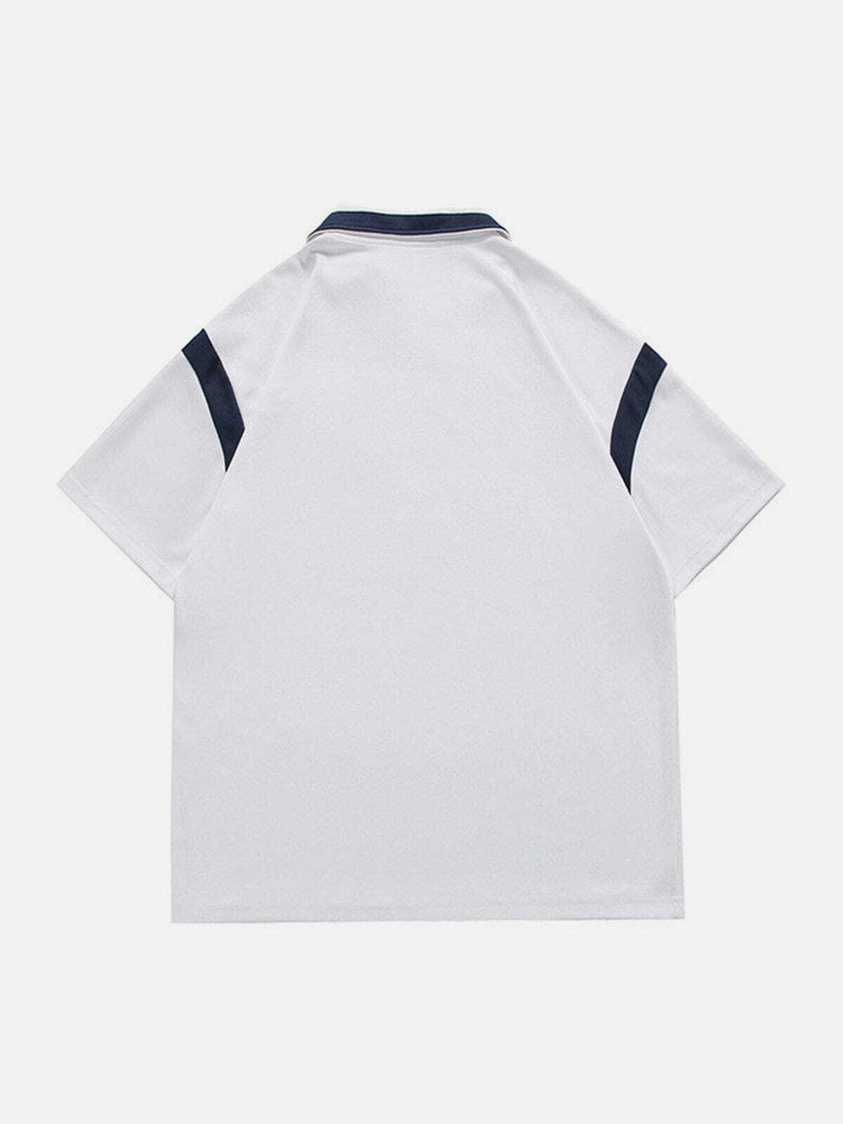 Y2K Color Block Polo Collar Tee - Retro 90s Grunge Summer Outfit for Trendy Women