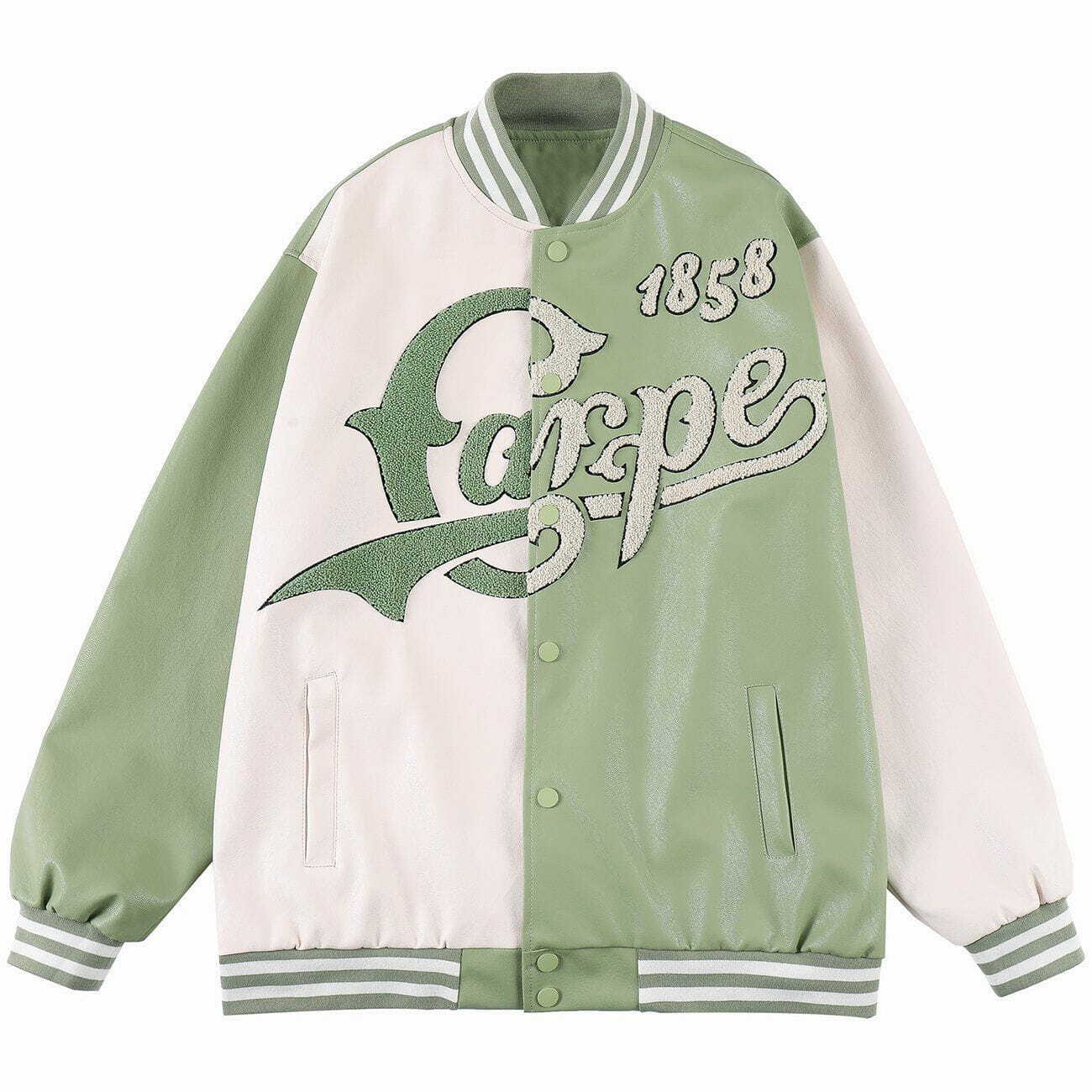 Y2K Color Block PU Varsity Jacket - Retro 90s Grunge Style for Summer Outfits & Parties