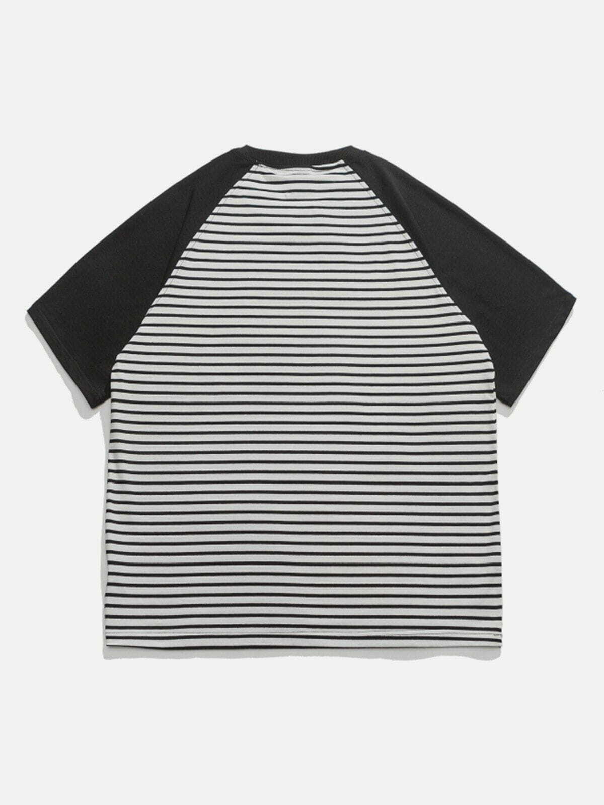 Y2K Color Block Stripes Tee - Retro 90s Grunge Top for Summer Party Outfits