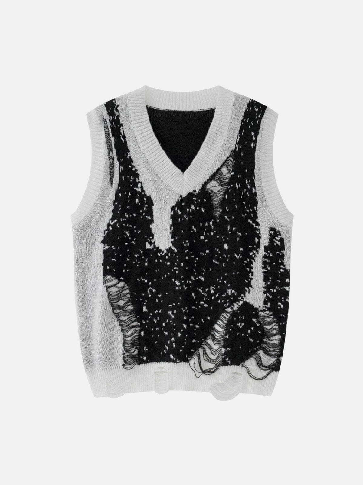 Y2K Color Mixing Knit Sweater Vest - Retro 90s Grunge Outfit for Summer Parties & Beach