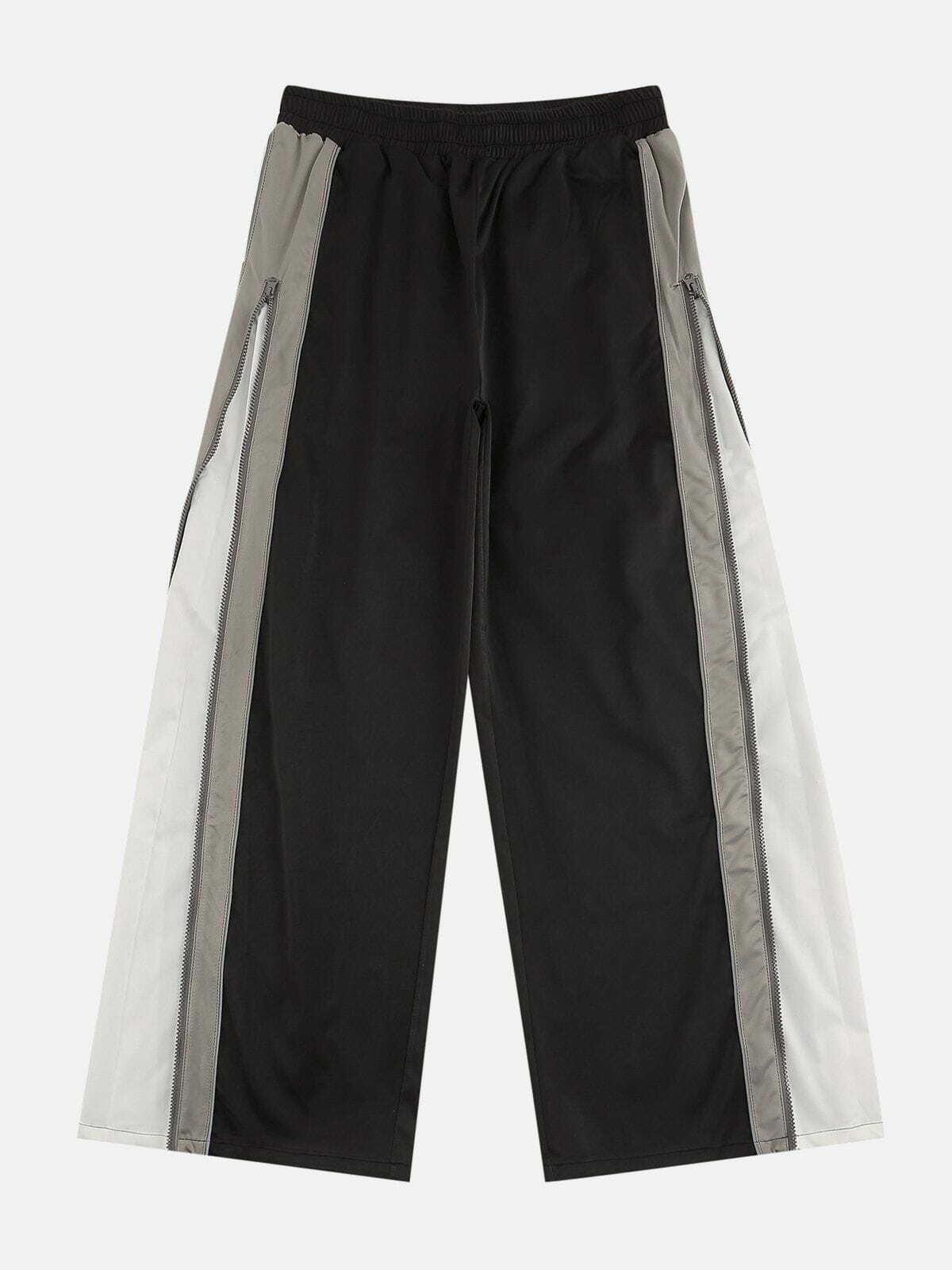 Y2K Color Panel Zip-Up Pants - Retro 90s Grunge Outfit for Summer Parties & Festivals