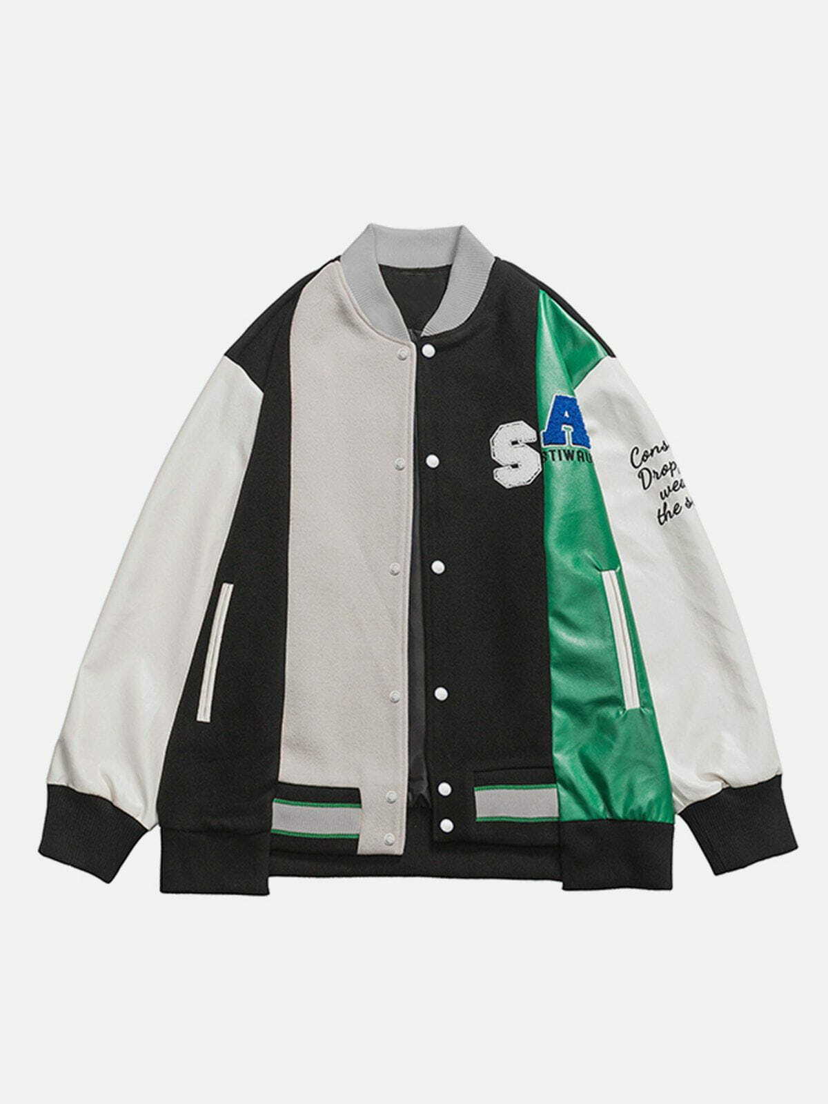 Y2K Color Stitching Varsity Jacket - Retro 90s Grunge Outfit for Summer Parties & Clubbing