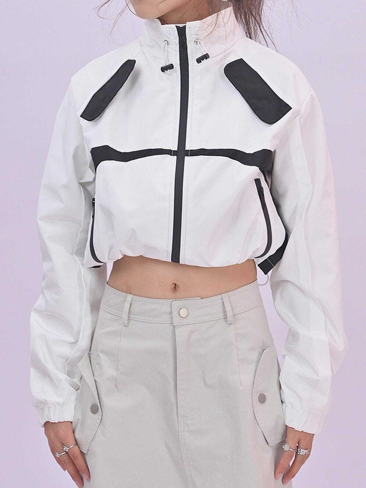 Y2K Colorblock Cropped Jacket for Summer, Grunge & 90s Party Outfits, Retro Style