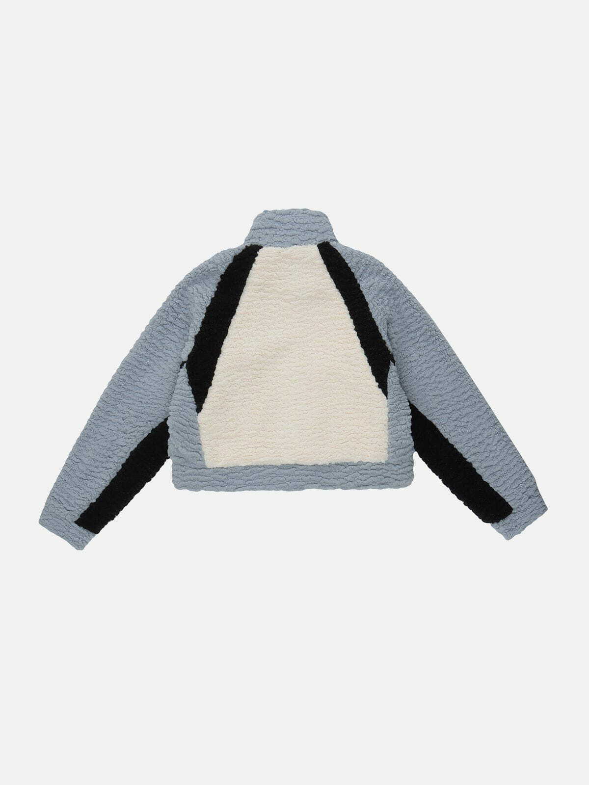 Y2K Colorblock Cropped Sherpa Coat - Retro 90s Grunge Summer Outfit Essential