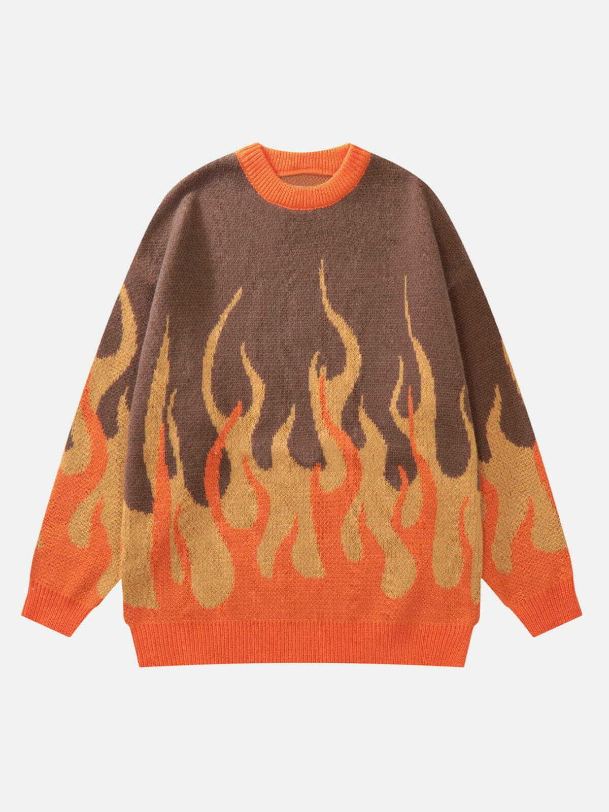 Y2K Colorblock Flame Print Sweater - Retro 90s Grunge Outfit for Summer Parties