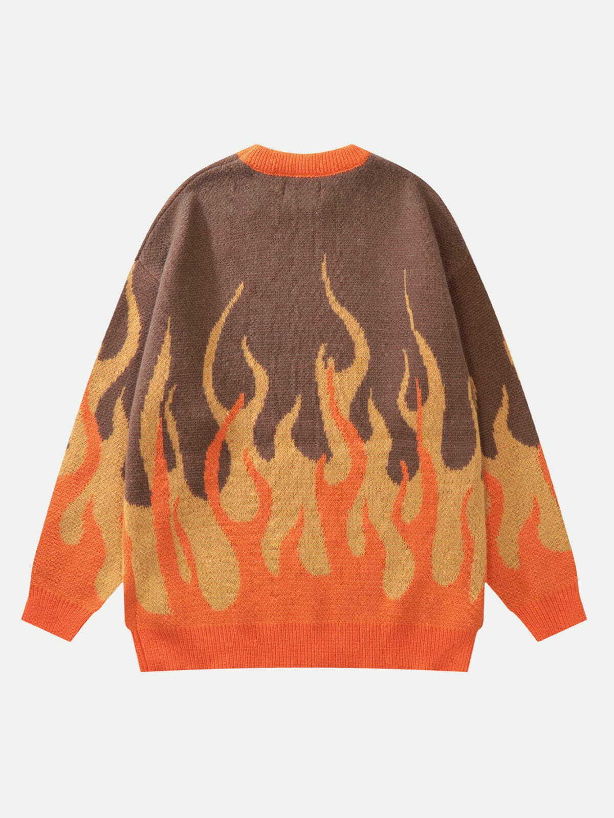 Y2K Colorblock Flame Print Sweater - Retro 90s Grunge Outfit for Summer Parties