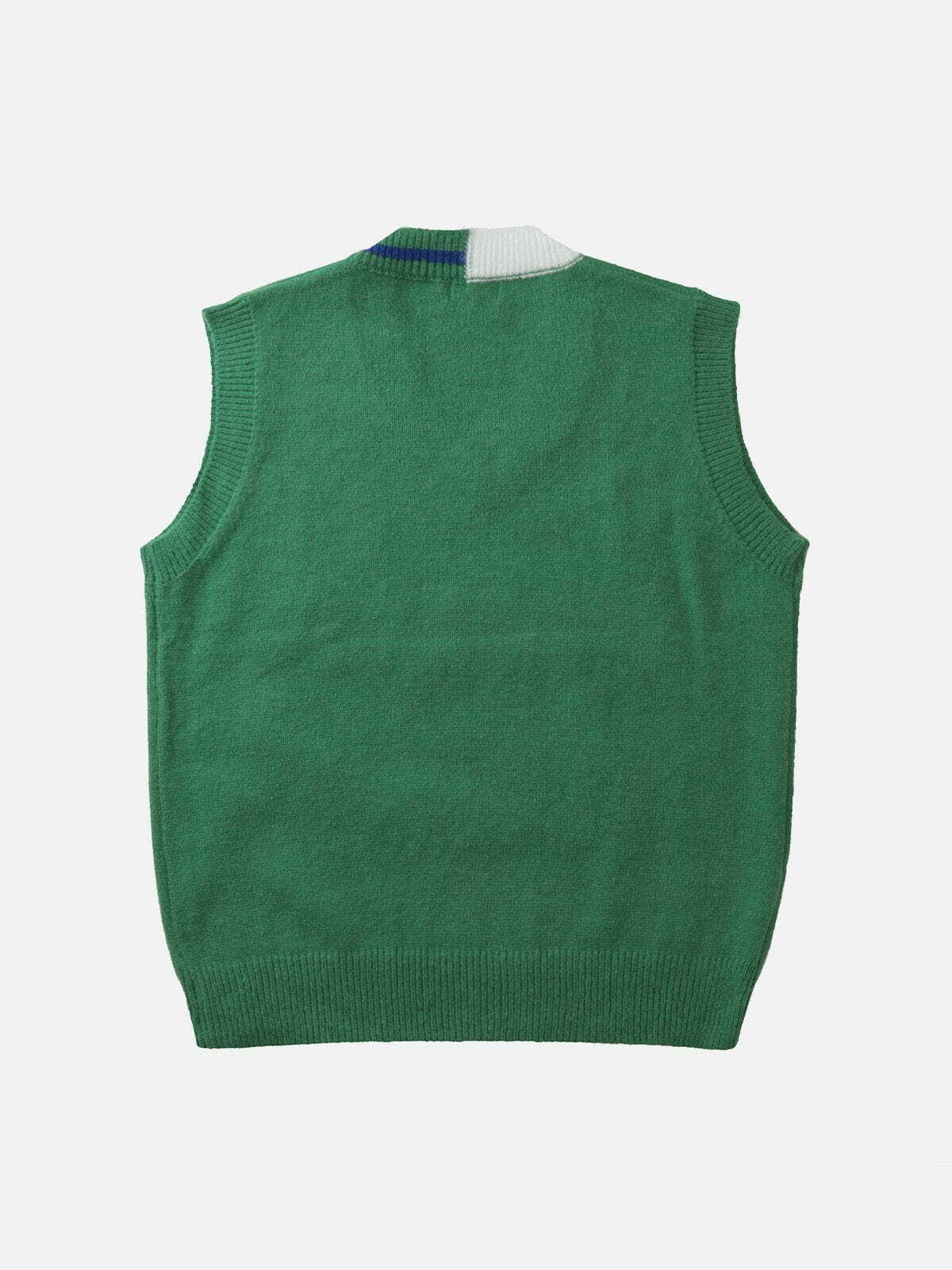 Y2K Colorblock Letter Sweater Vest - Retro 90s Grunge Outfit for Summer Parties