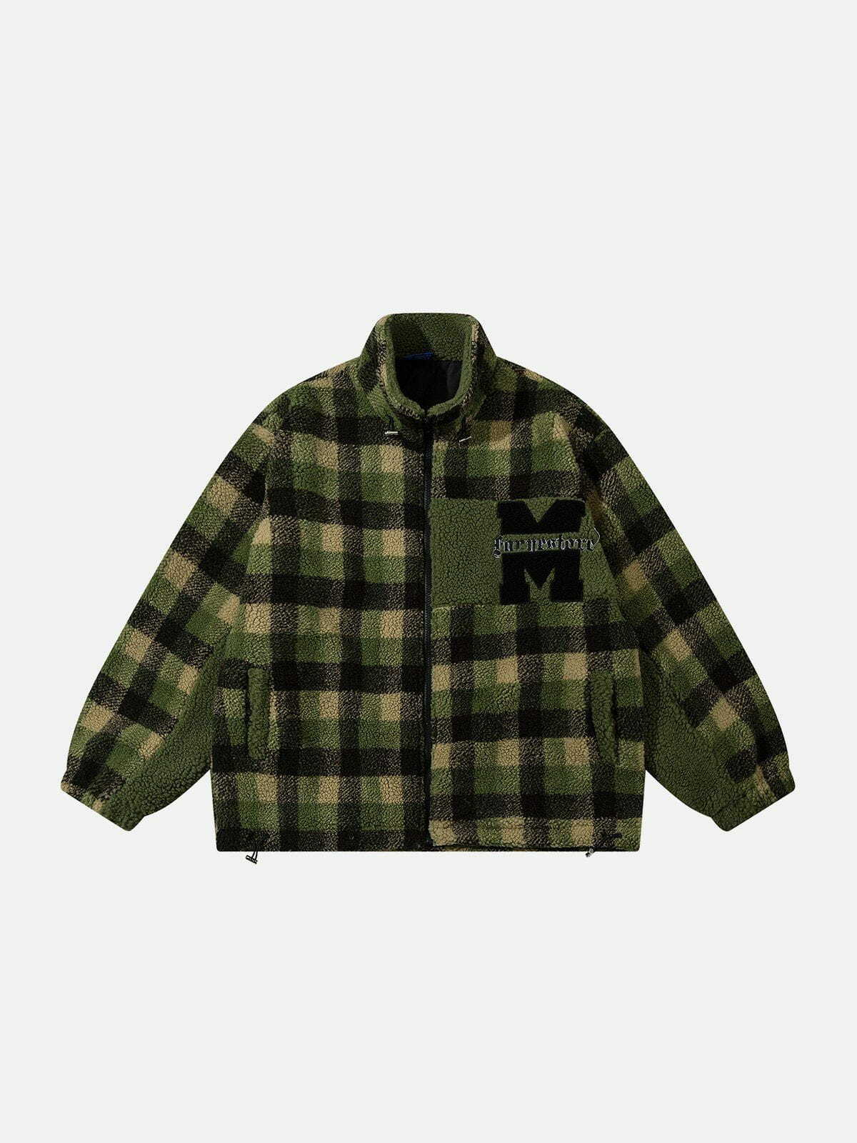 Y2K Colorblock Plaid Sherpa Coat - Retro 90s Grunge Style for Summer Parties & Outfits