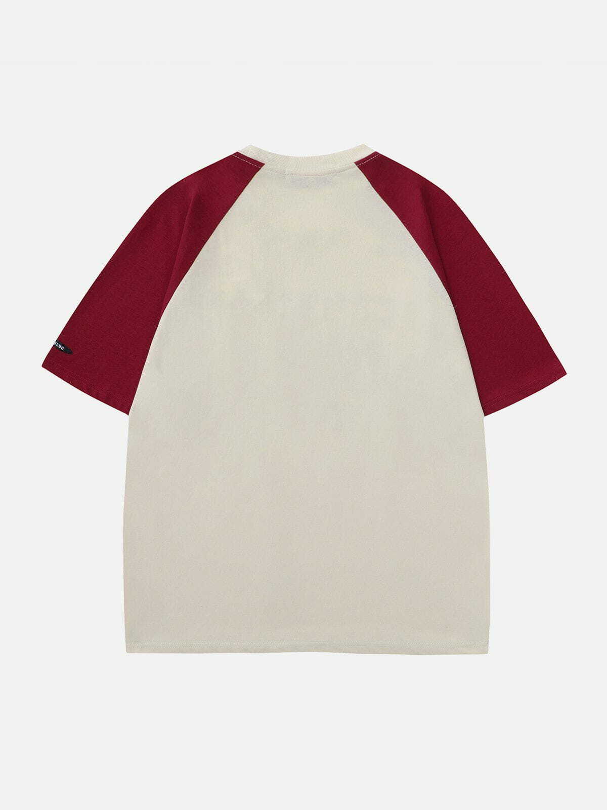 Y2K Colorblock Raglan Foam Letter Tee - Retro 90s Grunge Summer Outfit for Women