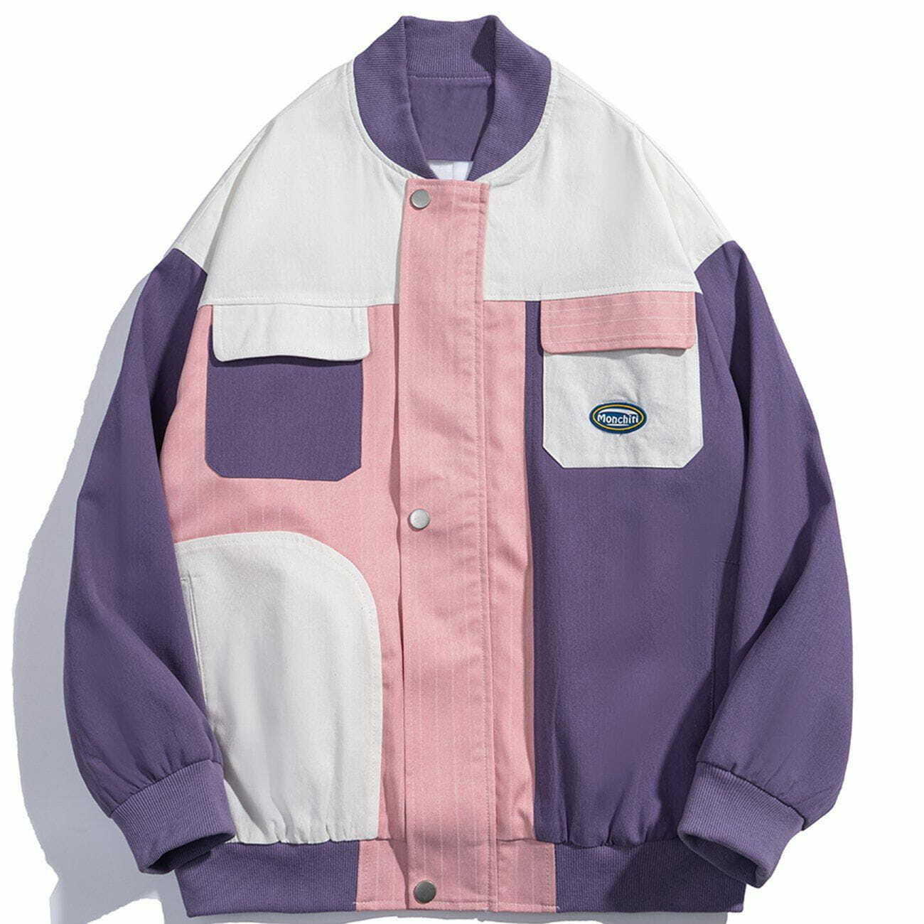 Y2K Colorblock Rubber Label Jacket - Retro 90s Grunge Style for Summer Outfits & Parties