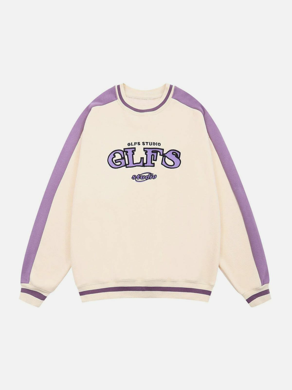 Y2K Colorblock Sleeves 'GLFS' Embroidered Sweatshirt - Retro 90s Grunge Fashion Top