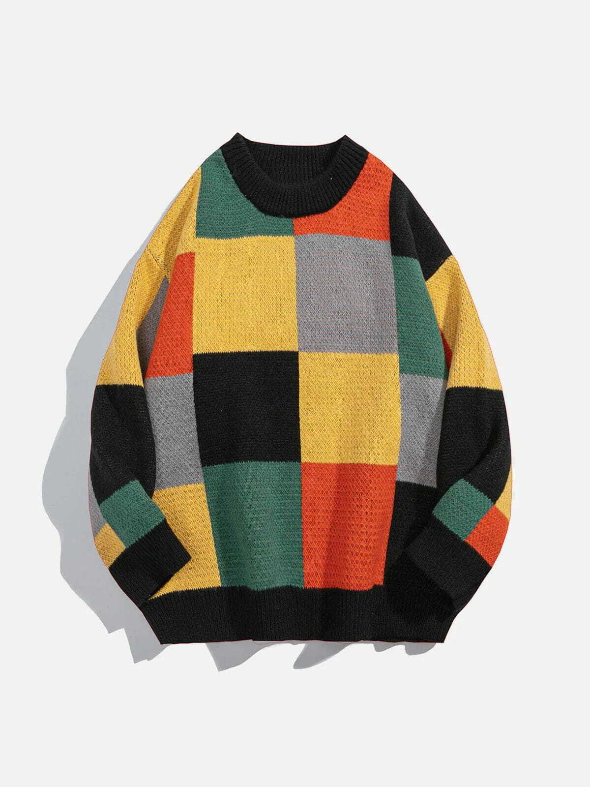 Y2K Colorblock Sweater: Retro 90s Grunge Outfit for Summer Parties & Club Nights