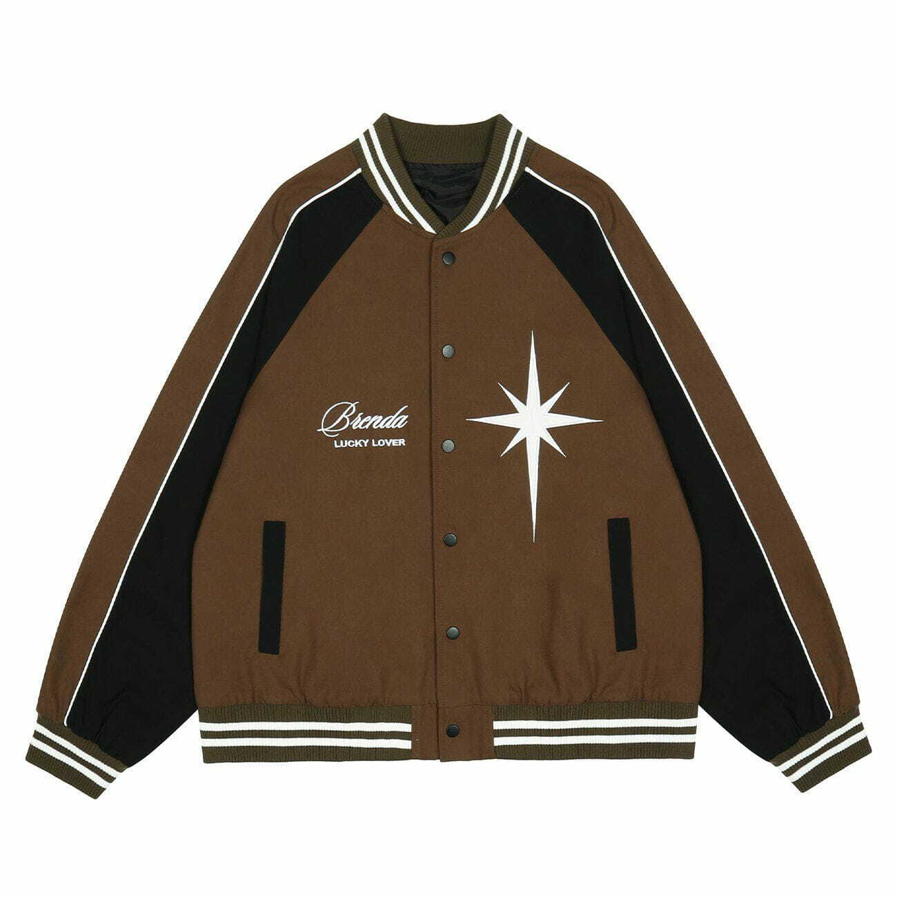 Y2K Colorblock Varsity Jacket with Star Embroidery - Retro 90s Grunge Summer Outfit