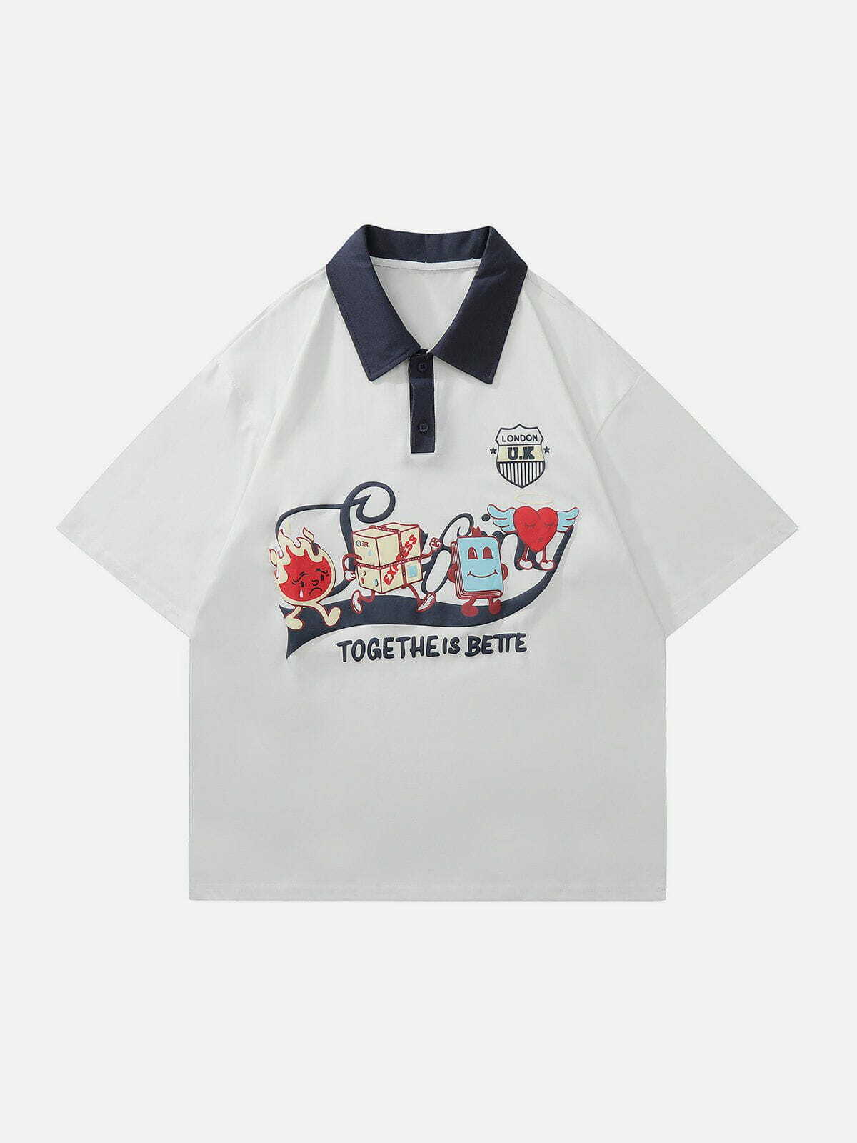 Y2K Comics Print Polo Tee - Retro 90s Grunge Summer Outfit for Y2K Fashion Lovers