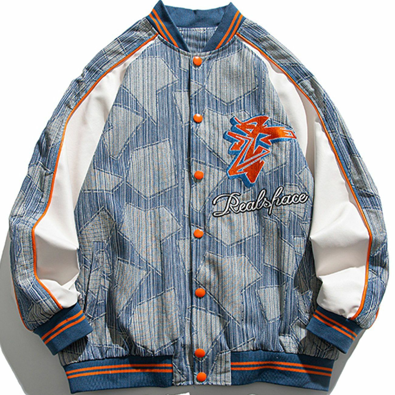 Y2K Contrast Color Varsity Jacket with Letter Embroidery - Retro 90s Grunge Style Outfit