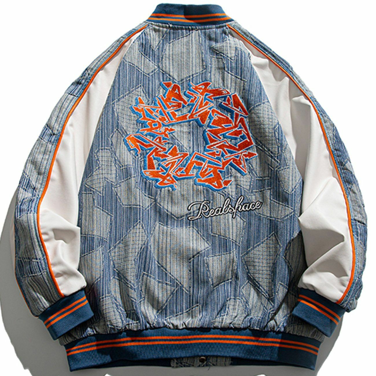 Y2K Contrast Color Varsity Jacket with Letter Embroidery - Retro 90s Grunge Style Outfit