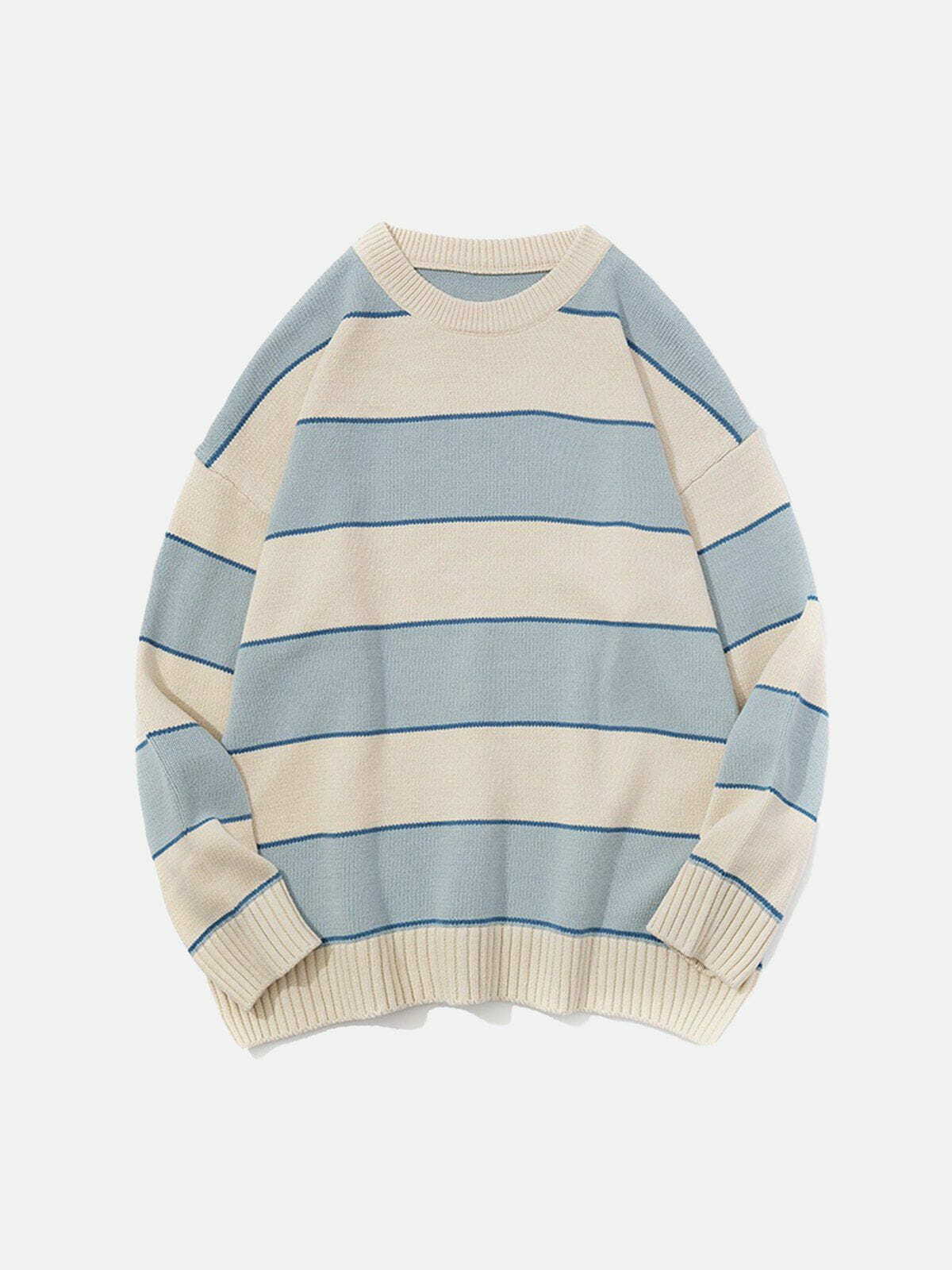 Y2K Contrast Stripe Knit Sweater - Retro 90s Grunge Top for Summer Party Outfits