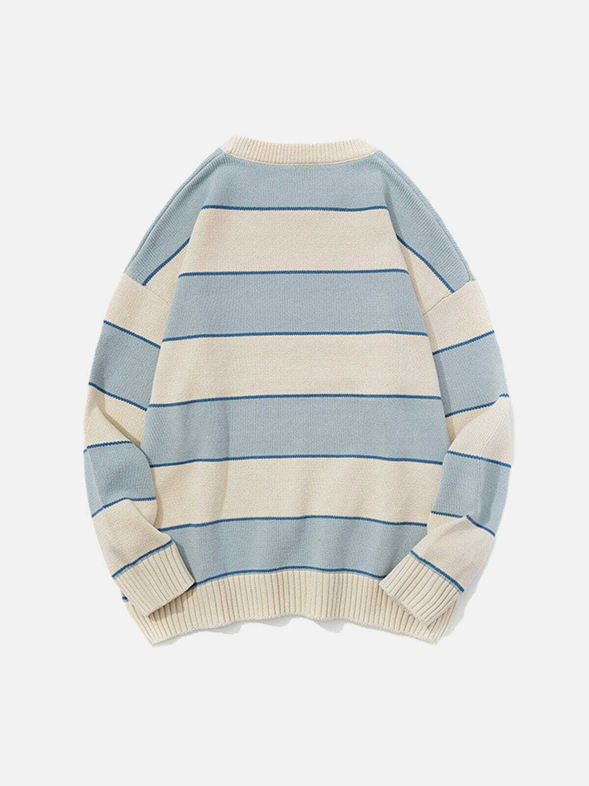 Y2K Contrast Stripe Knit Sweater - Retro 90s Grunge Top for Summer Party Outfits