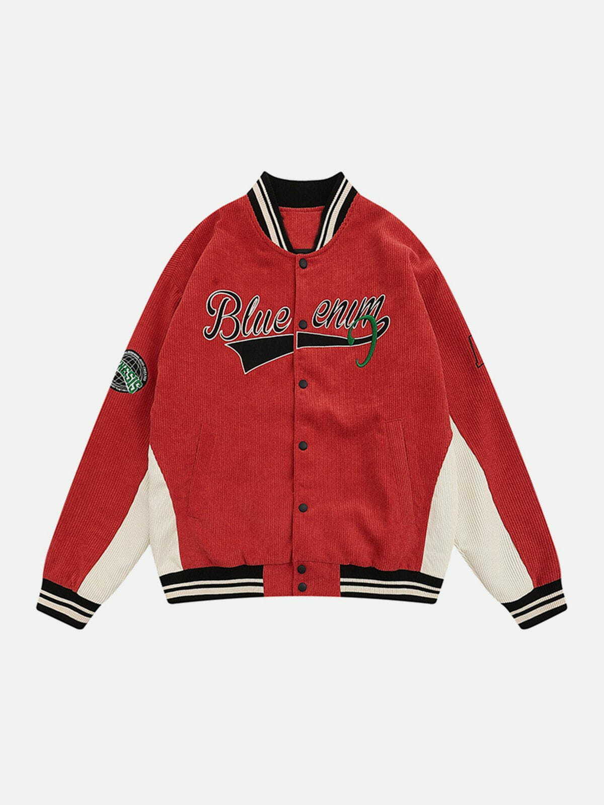 Y2K Corduroy Alphabet Varsity Jacket - Retro 90s Grunge Style for Summer Outfits