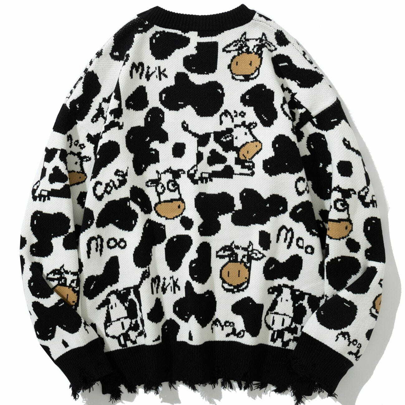 Y2K Cow Embroidered Knit Sweater - Retro 90s Grunge Top for Summer Party Outfits