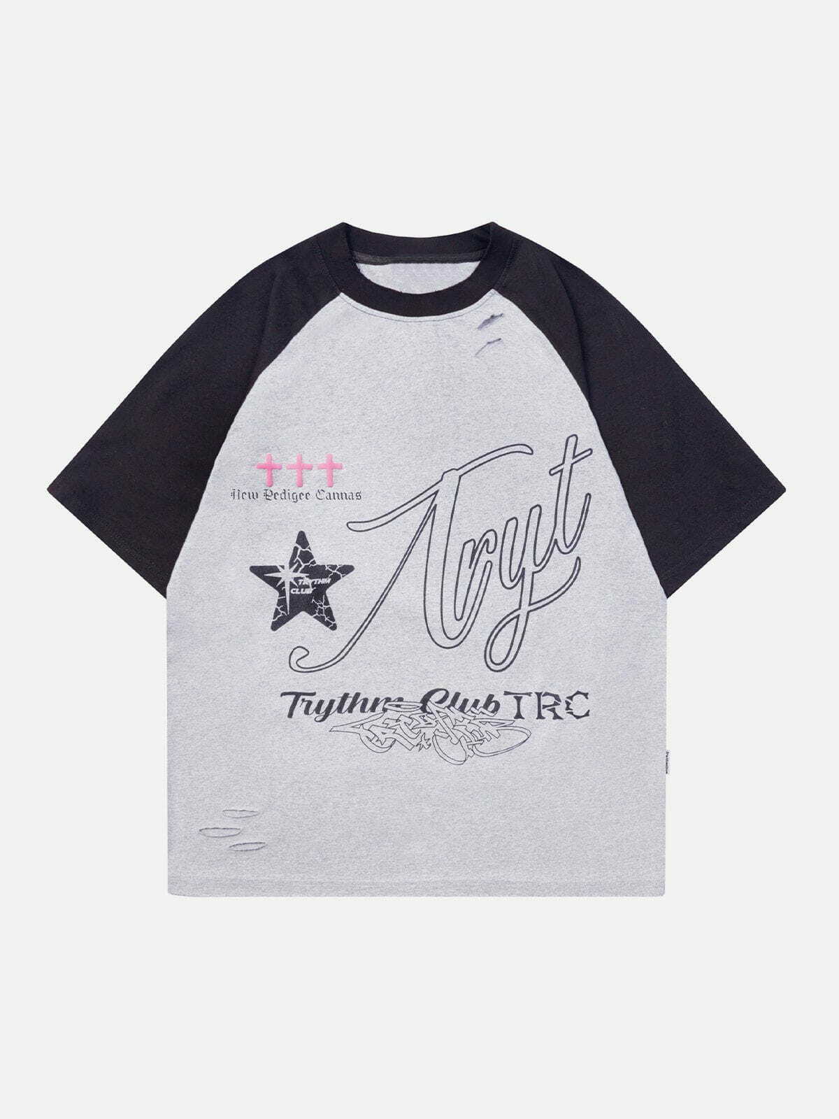 Y2K Crackle Star Print Tee - Retro 90s Grunge Top for Summer Party Outfits & Club Looks