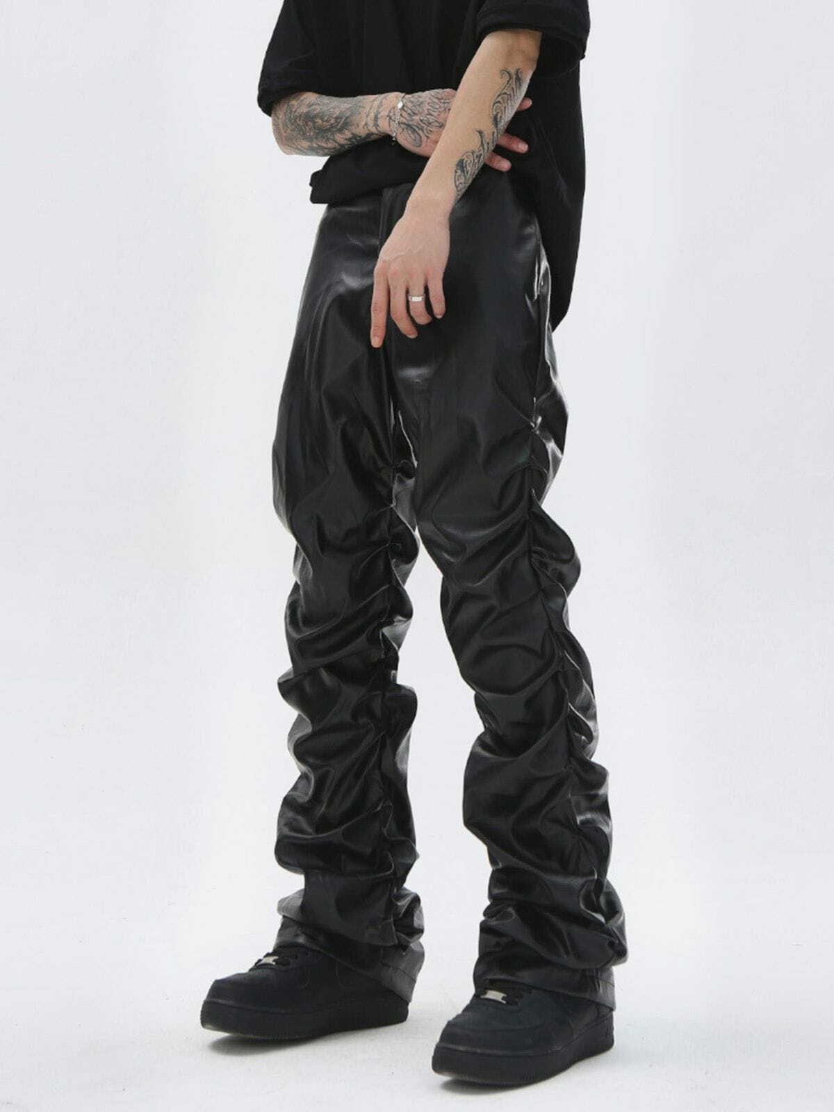 Y2K Crinkled PU Pants - Retro 90s Grunge Style for Summer Parties & Club Outfits