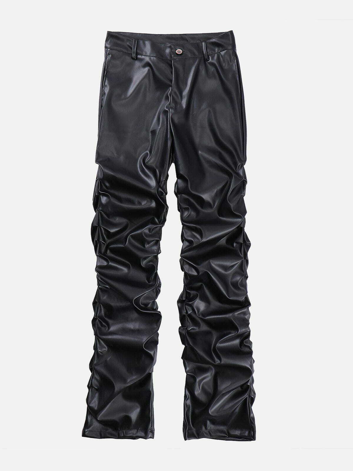 Y2K Crinkled PU Pants - Retro 90s Grunge Style for Summer Parties & Club Outfits