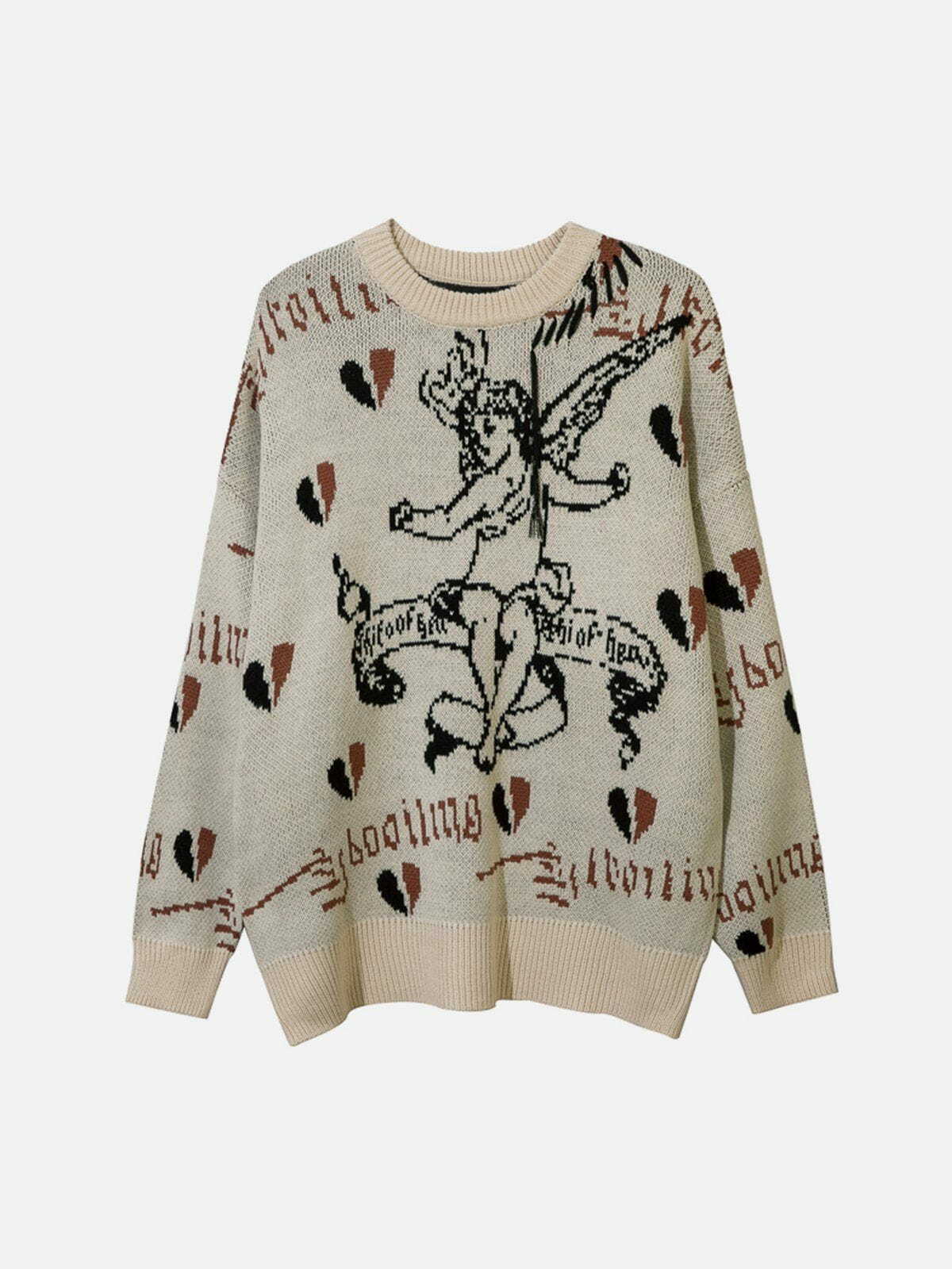 Y2K Cupid Embroidery Sweater - Retro 90s Grunge Top for Summer Party Outfits