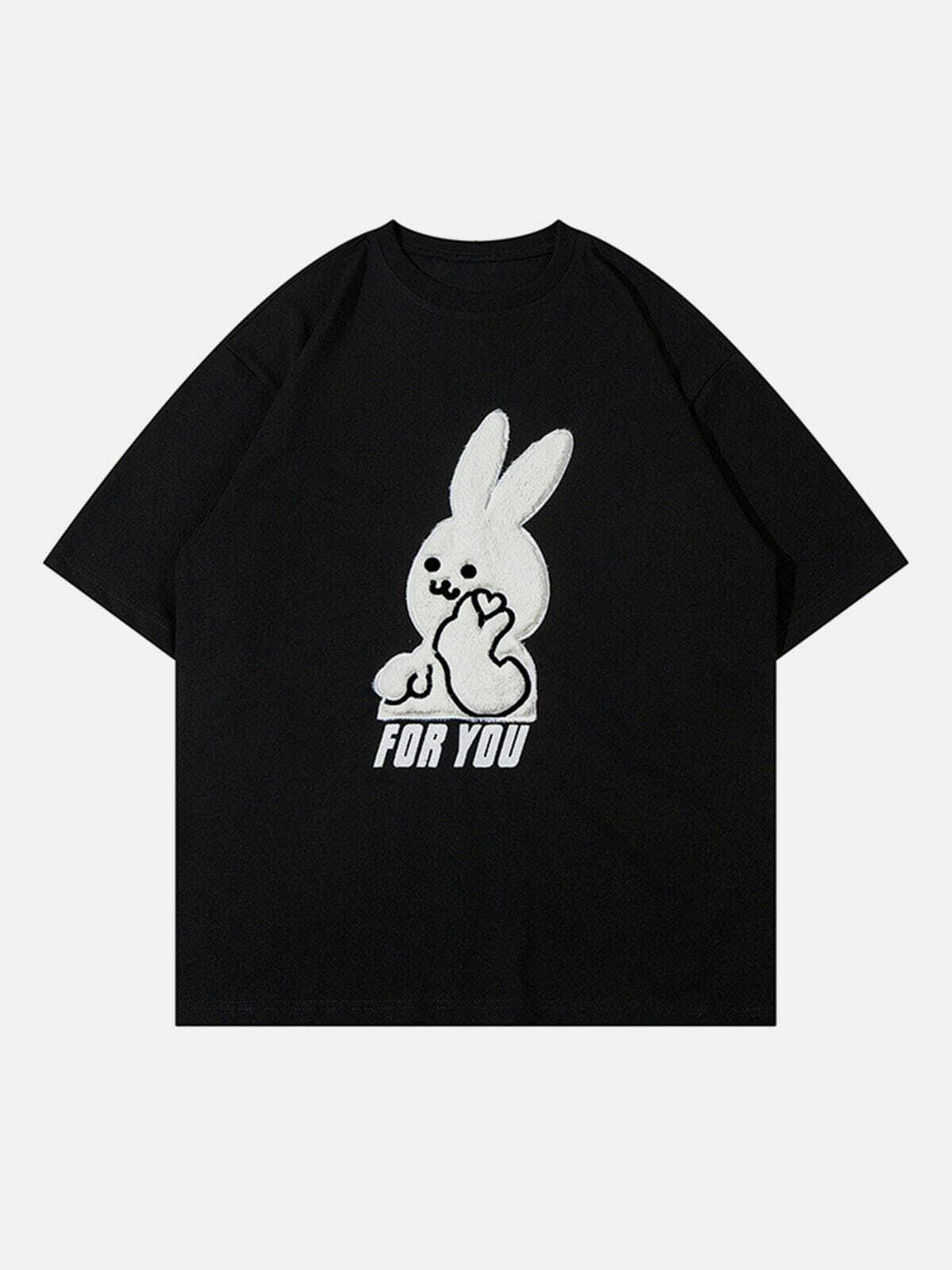 Y2K Cute Love Rabbit Graphic Tee - Retro 90s Summer Outfit, Grunge Style Top for Women