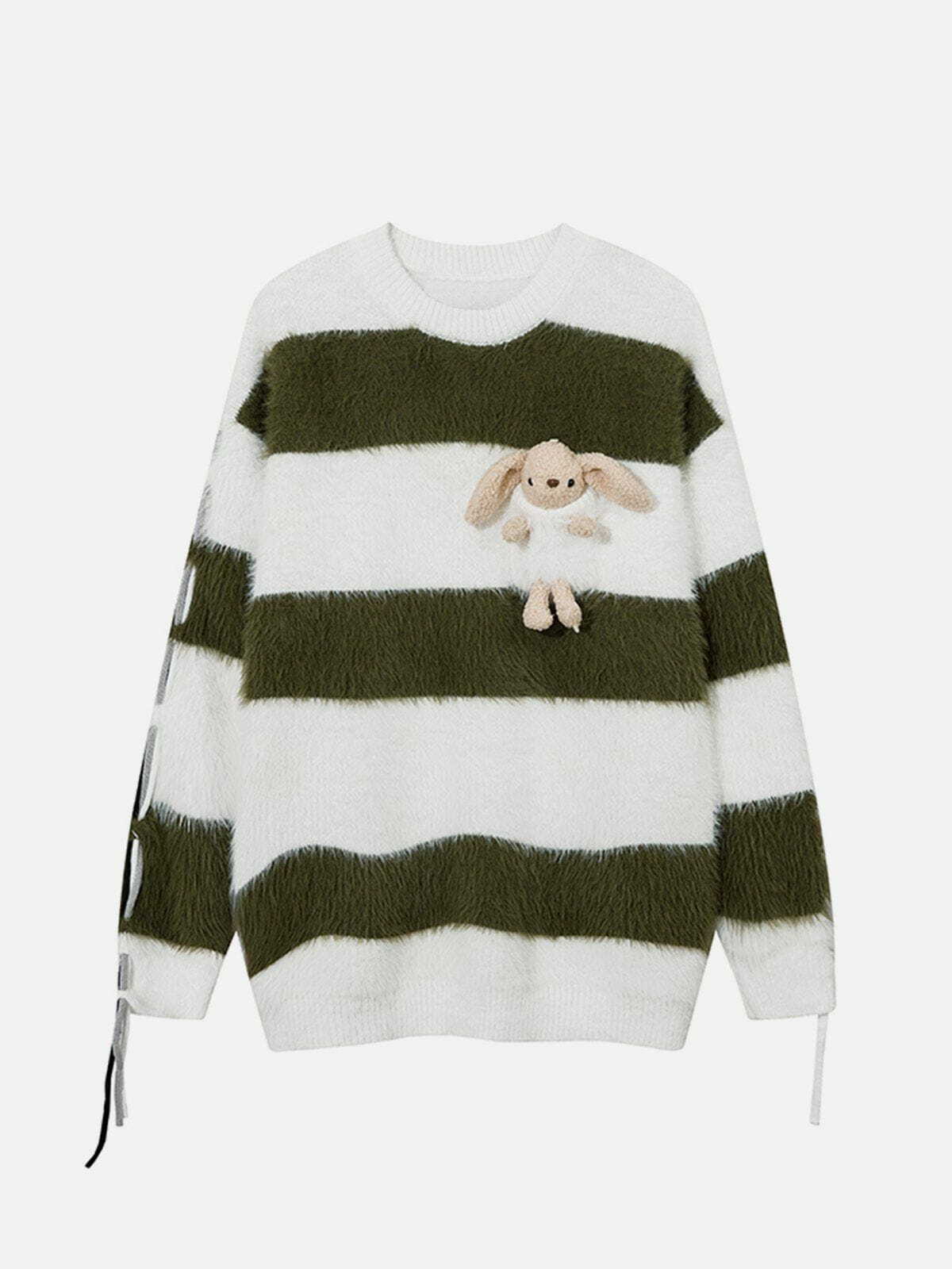 Y2K Cute Rabbit Stripe Mohair Sweater - Retro 90s Grunge Top for Summer Outfits