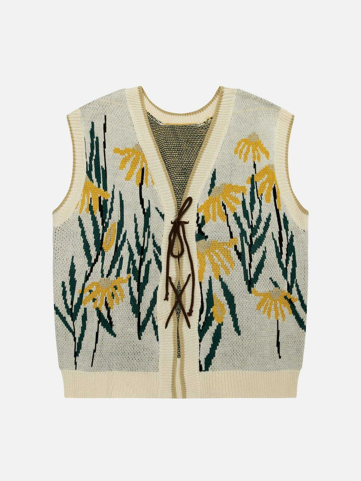 Y2K Daisies Lace Up Design Sweater Vest - Retro 90s Grunge Summer Outfit for Women