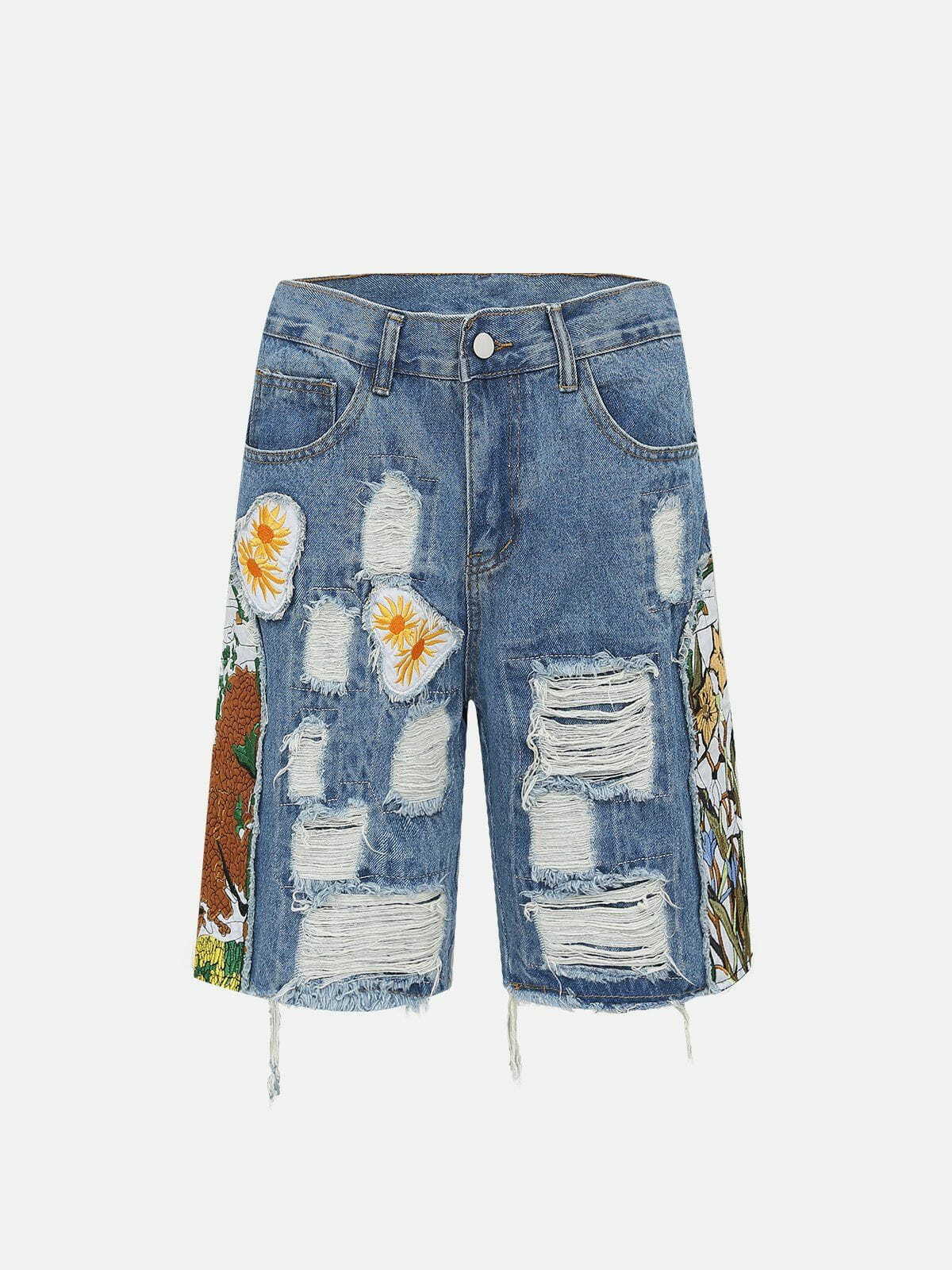 Y2K Distressed Denim Shorts - Retro 90s Grunge Summer Outfit for Y2K Fashion Lovers