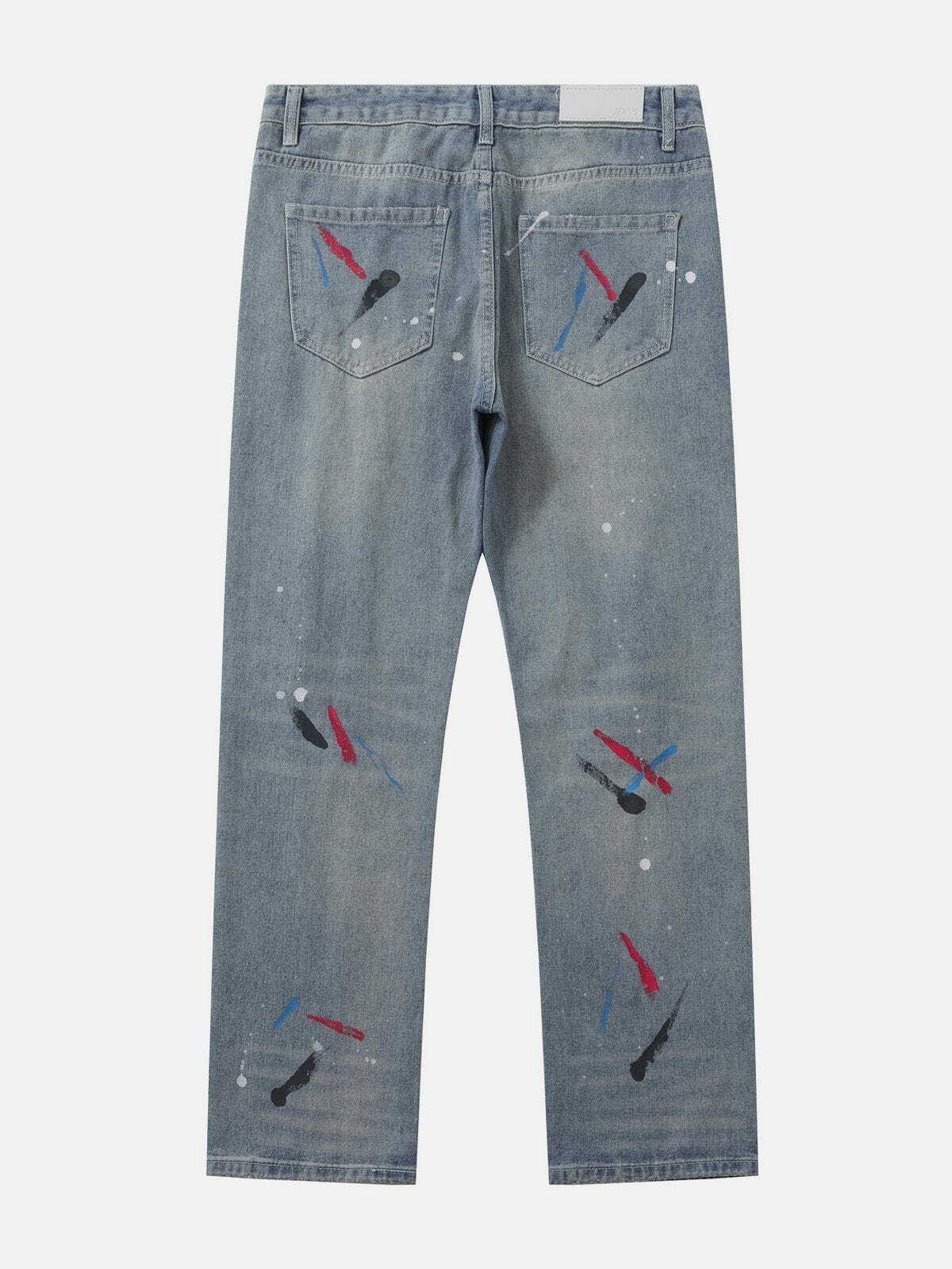 Y2K Distressed Graffiti Jeans - Retro 90s Grunge Outfit for Summer Parties & Clubbing