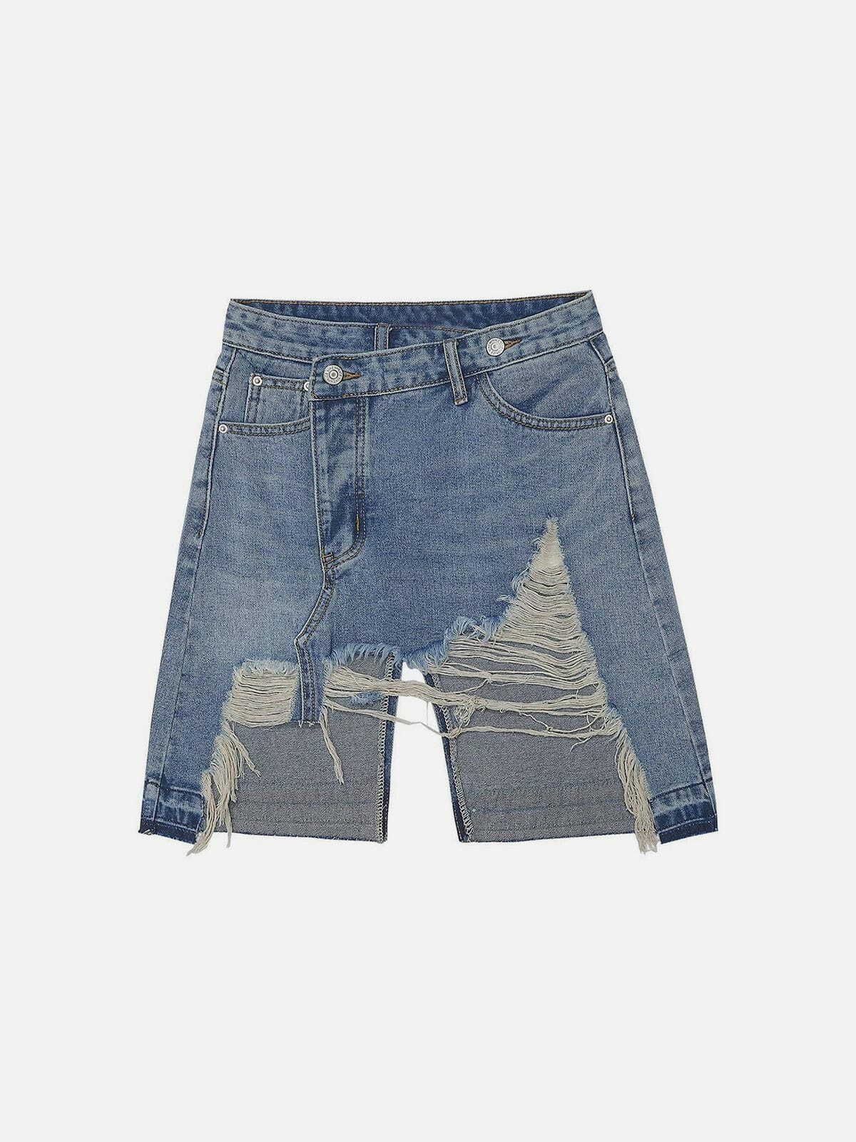 Y2K Distressed Slim Fit Denim Shorts - Retro 90s Grunge Summer Outfit for Women