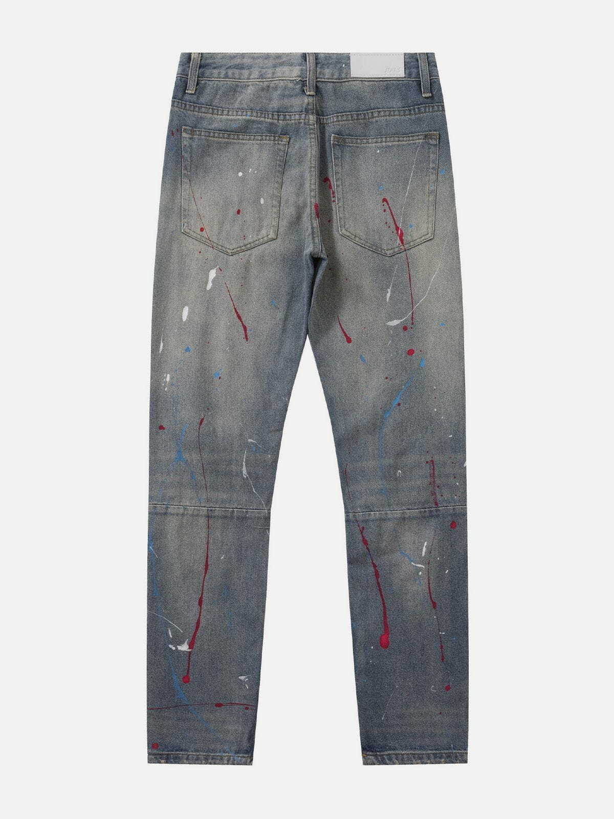 Y2K Distressed Splashed Ink Graffiti Jeans - Retro 90s Grunge Outfit Essential