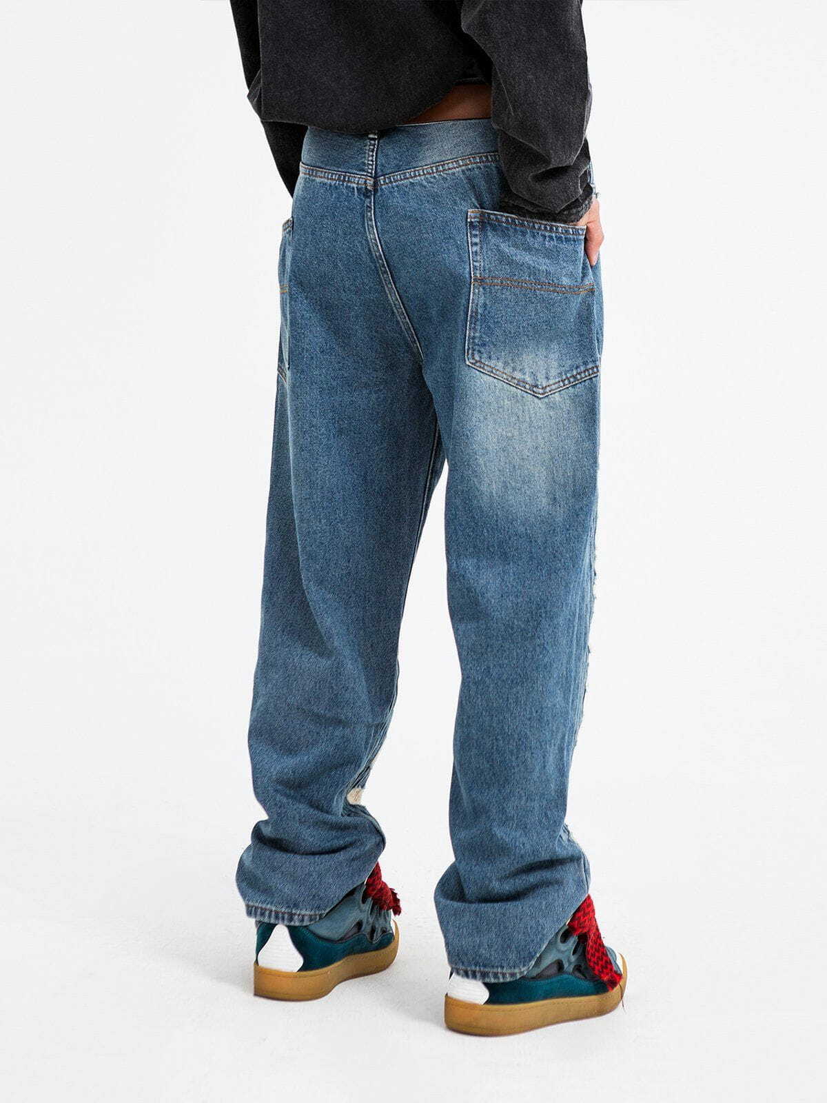 Y2K Distressed Stitched Patched Jeans - Retro 90s Grunge Outfit for Summer Parties