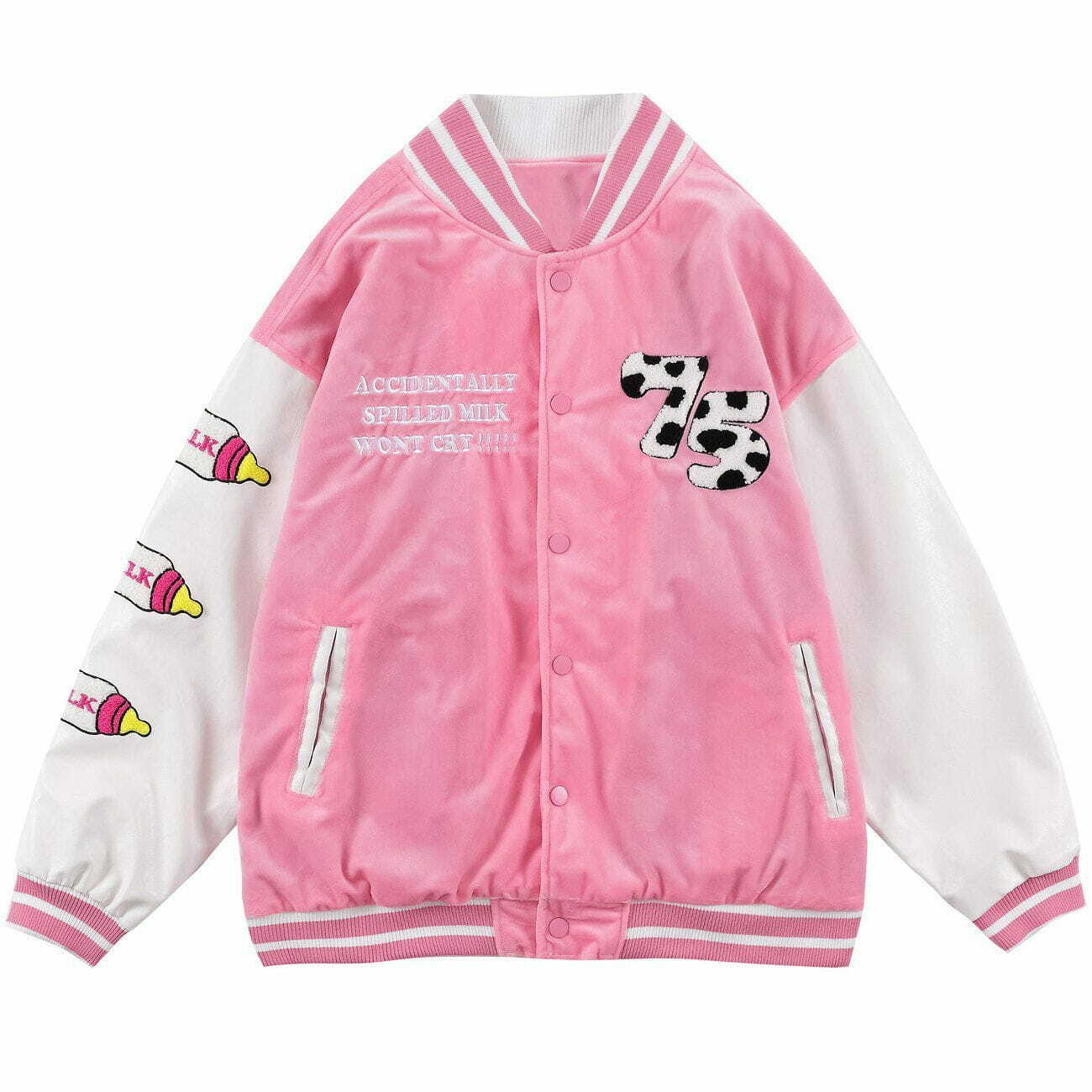 Y2K Embroidered Baby Bottle Varsity Jacket - Retro 90s Grunge Summer Outfit for Women