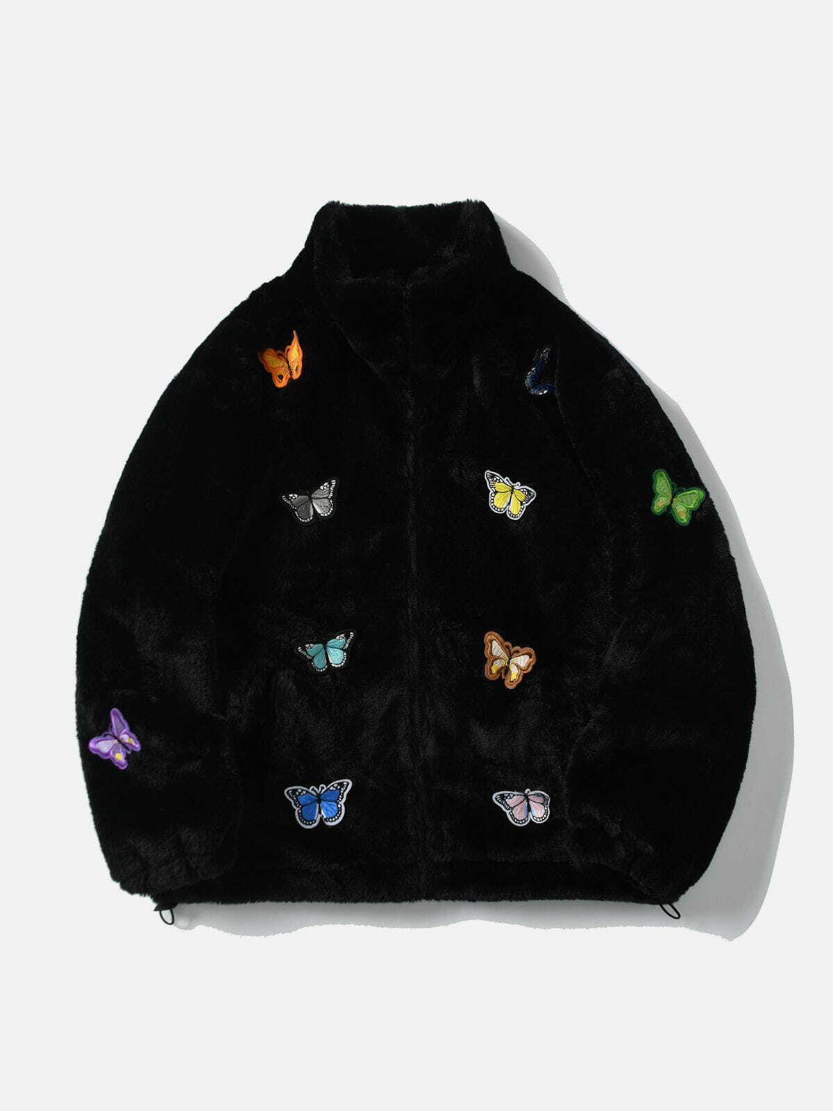 Y2K Embroidered Butterfly Sherpa Jacket - Retro Grunge 90s Fashion for Summer Outfits