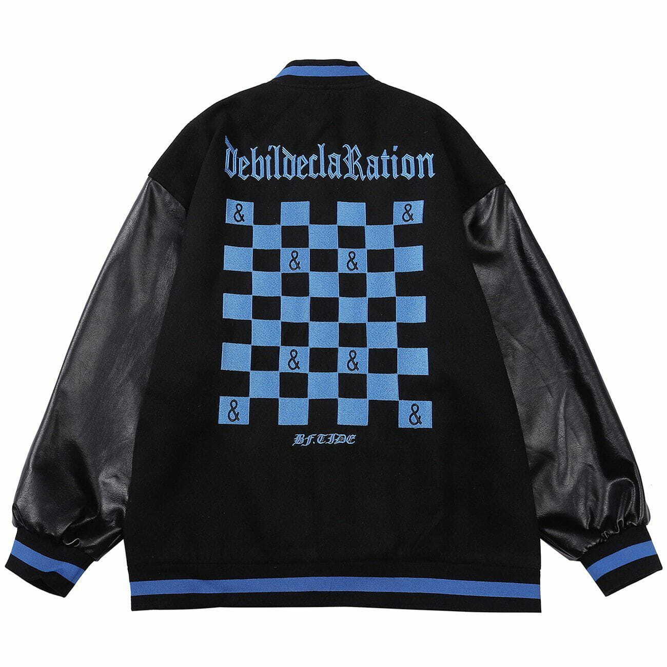 Y2K Embroidered Checkerboard Winter Coat - Retro 90s Grunge Style for Y2K Outfits