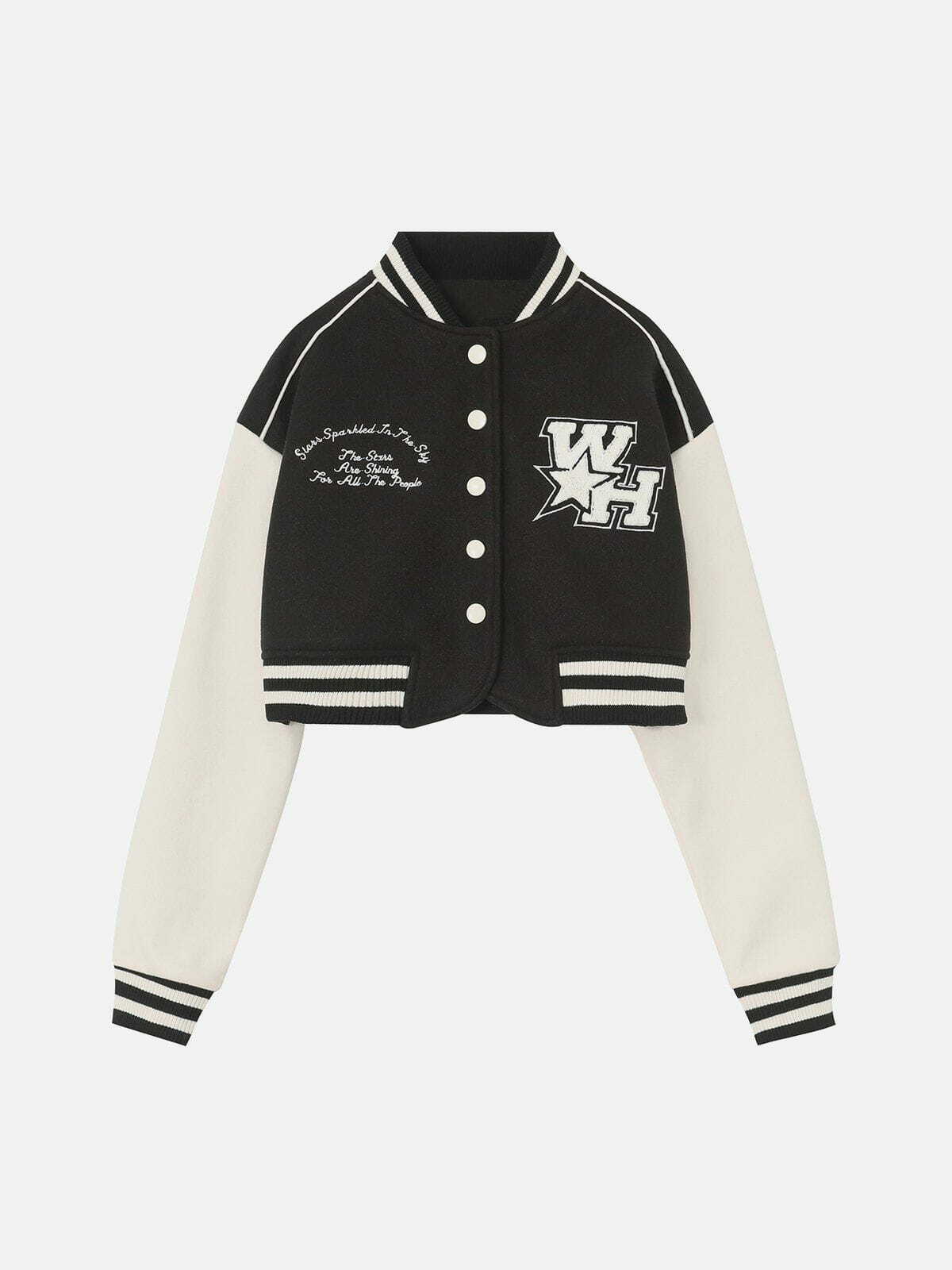 Y2K Embroidered Cropped Varsity Jacket - Retro 90s Grunge Summer Outfit for Women