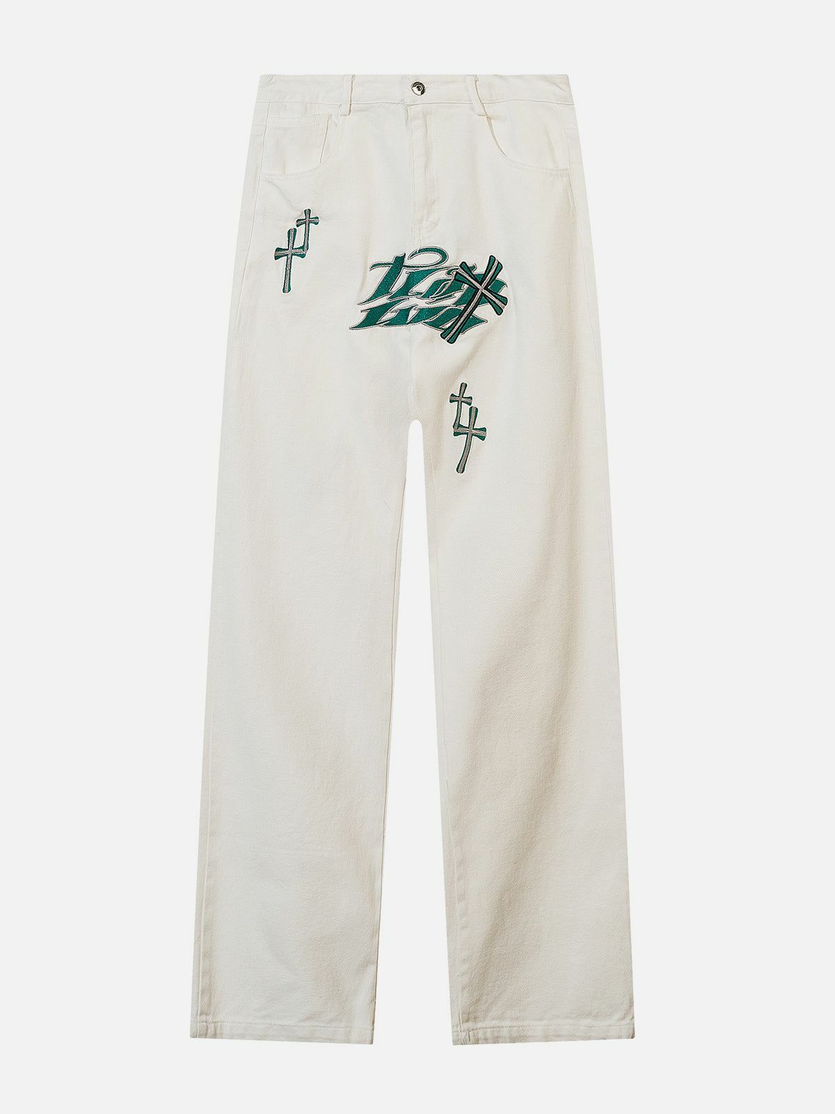 Y2K Embroidered Cross Pants - Retro 90s Grunge Outfit for Summer Parties & Clubbing