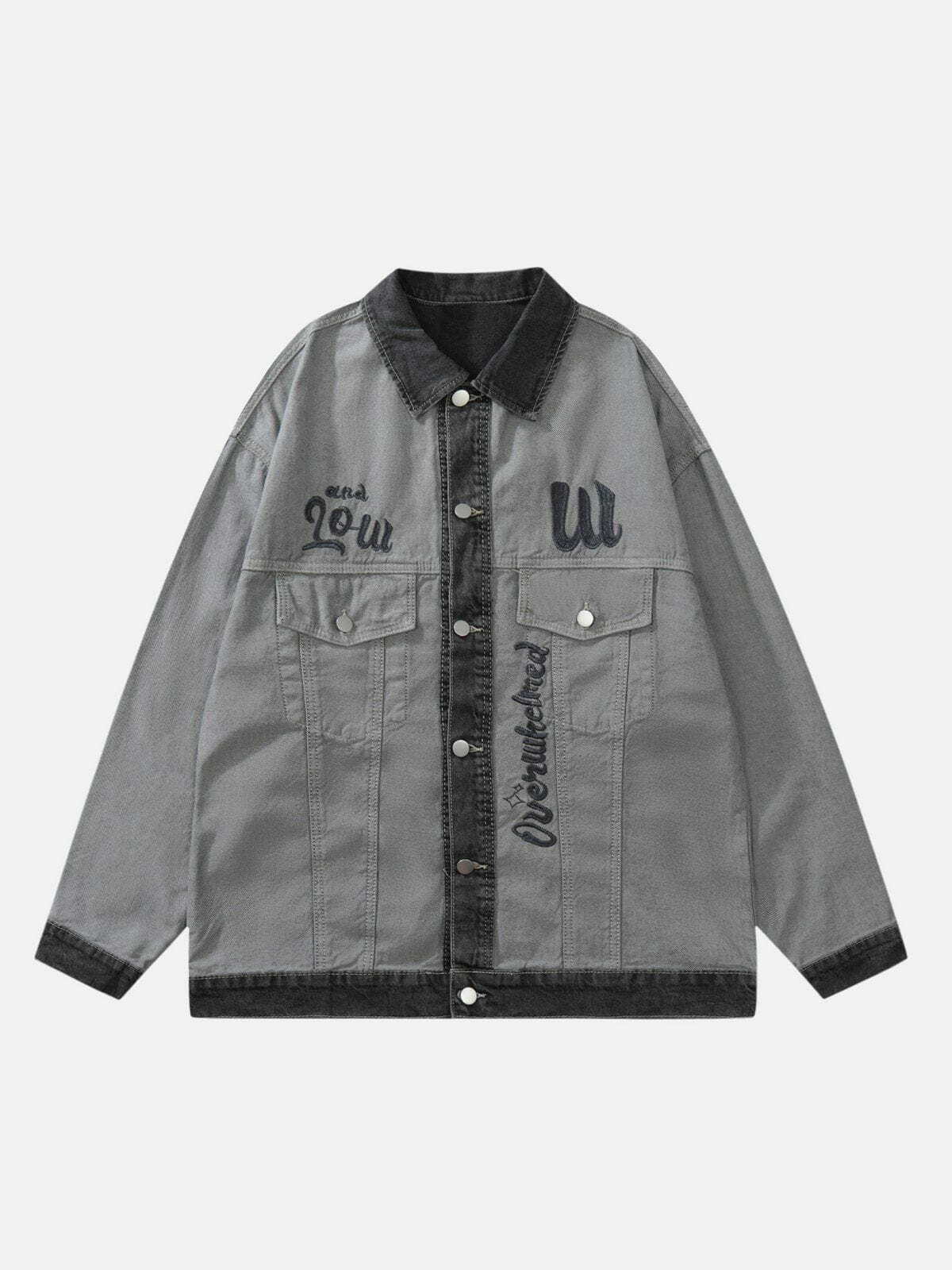 Y2K Embroidered Denim Jacket - Retro 90s Grunge Outfit for Summer Parties & Festivals