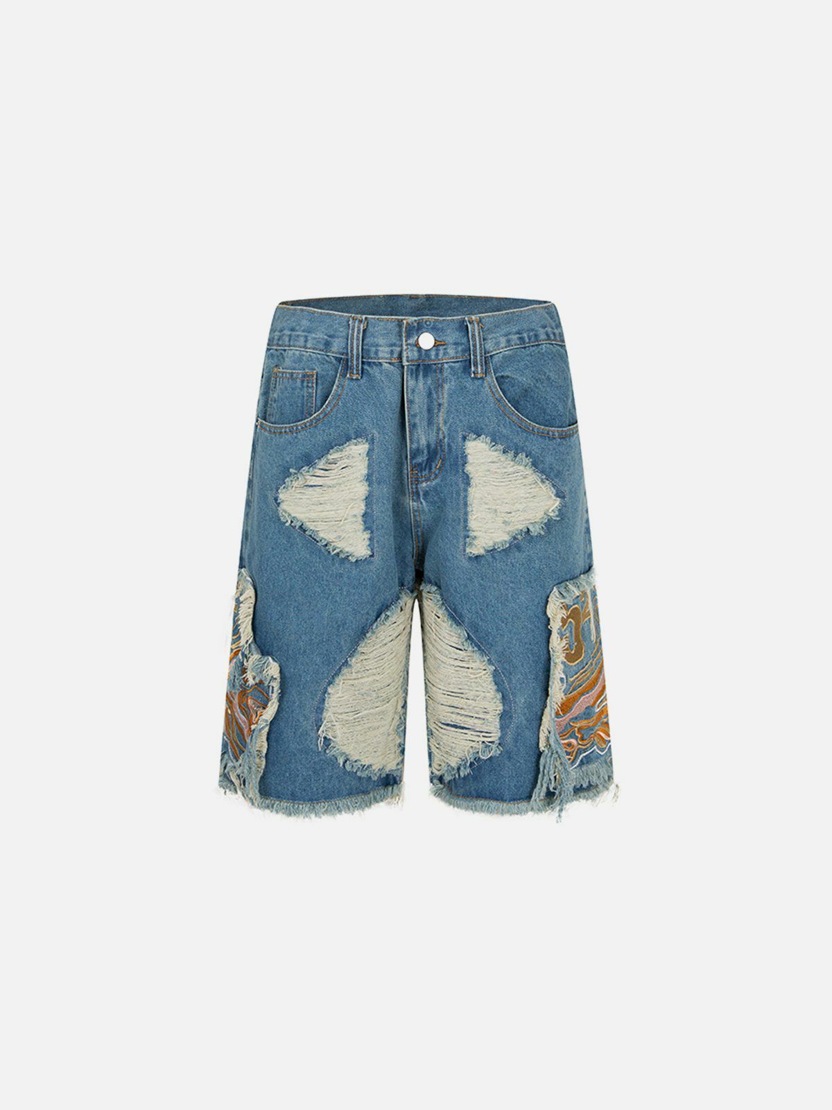 Y2K Embroidered Denim Shorts - Retro 90s Grunge Summer Outfit for Women