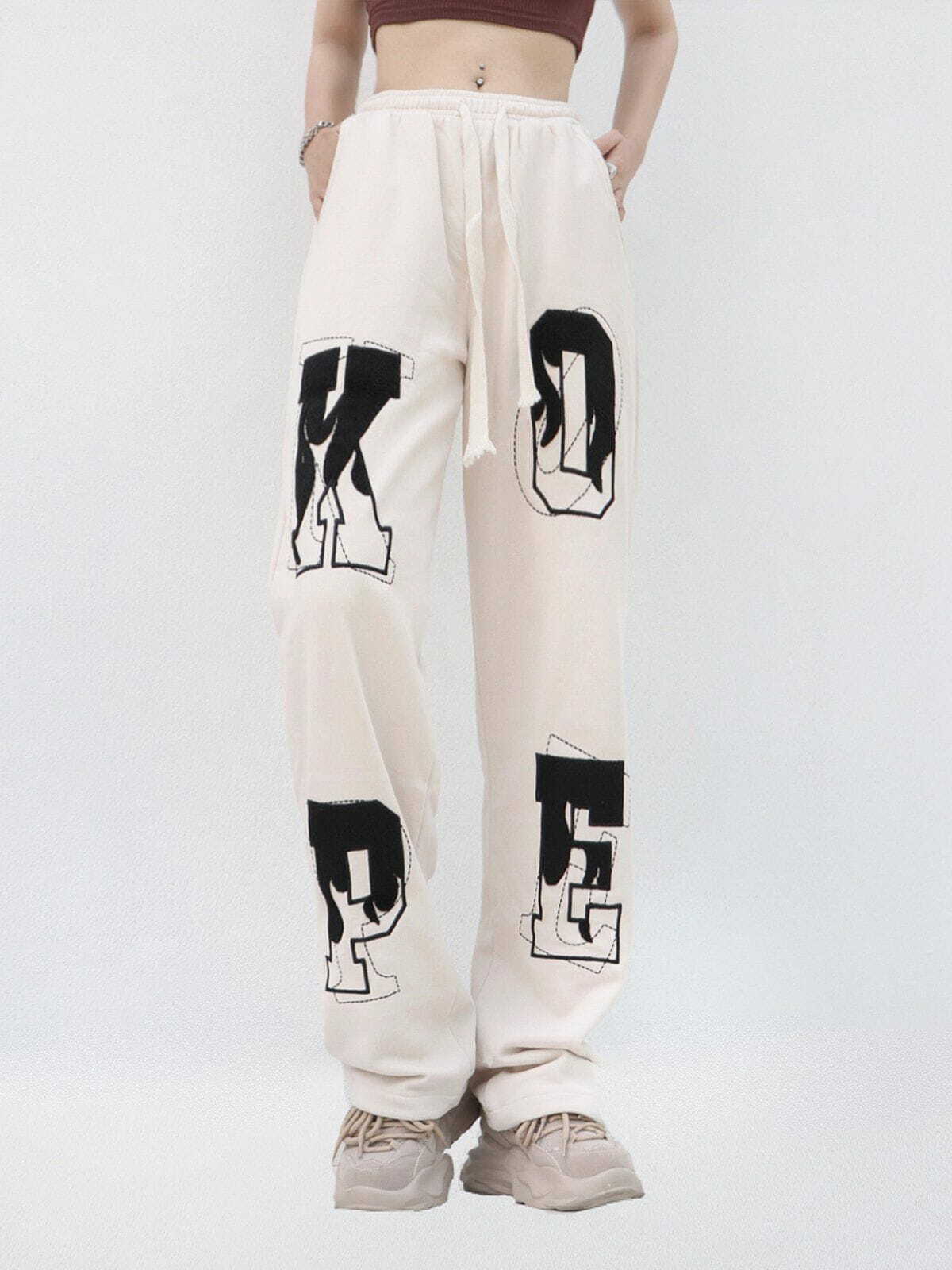 Y2K Embroidered Drawstring Pants - Retro 90s Grunge Style for Summer Outfits & Parties