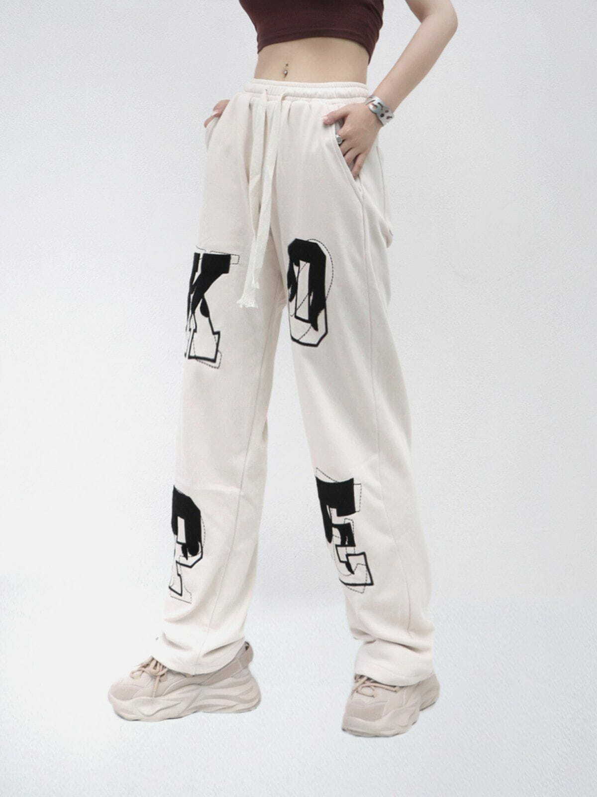 Y2K Embroidered Drawstring Pants - Retro 90s Grunge Style for Summer Outfits & Parties