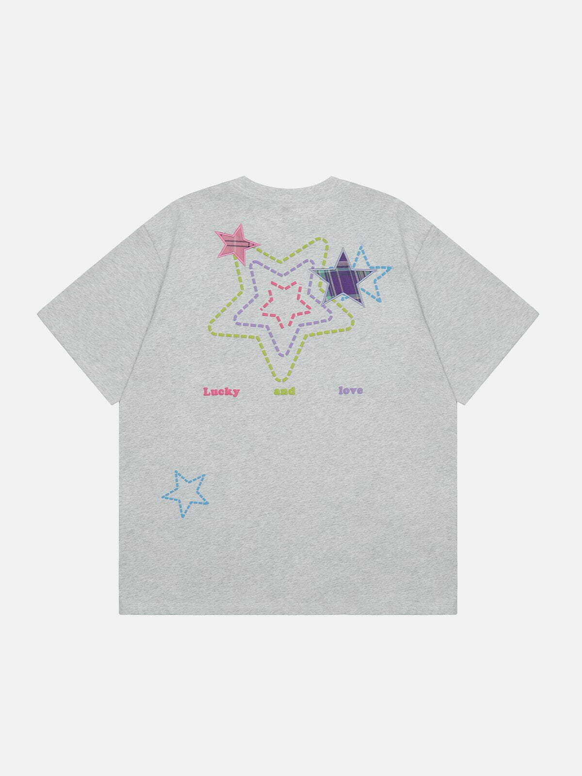 Y2K Embroidered Foam Star Tee - Retro 90s Grunge Top for Summer Party Outfits