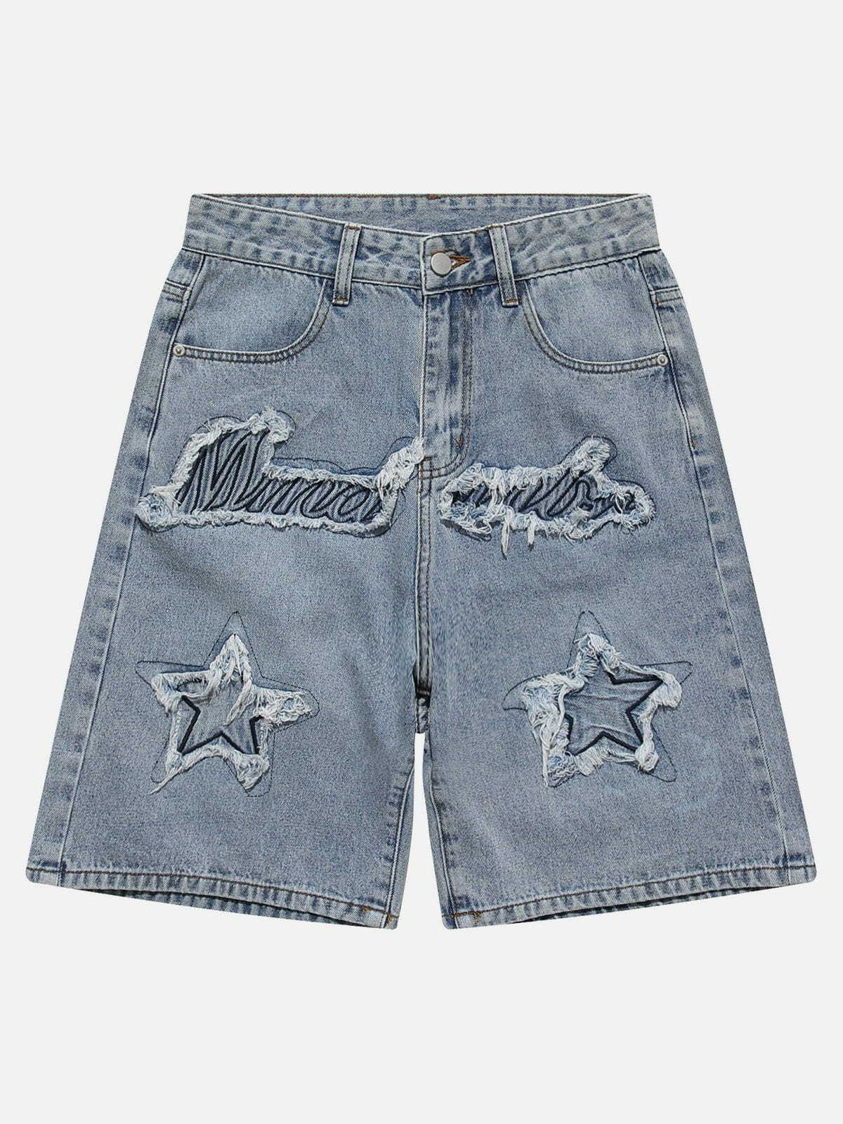 Y2K Embroidered Fringed Shorts - Retro 90s Grunge Summer Outfit for Y2K Vibes